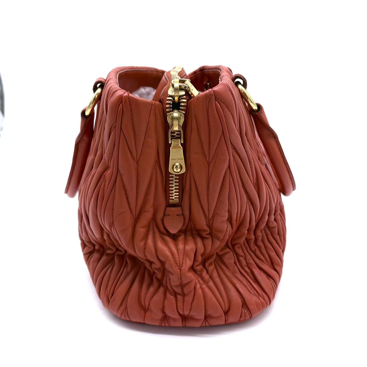 Matelasse Hand Bag Leather 2way Red Gold
