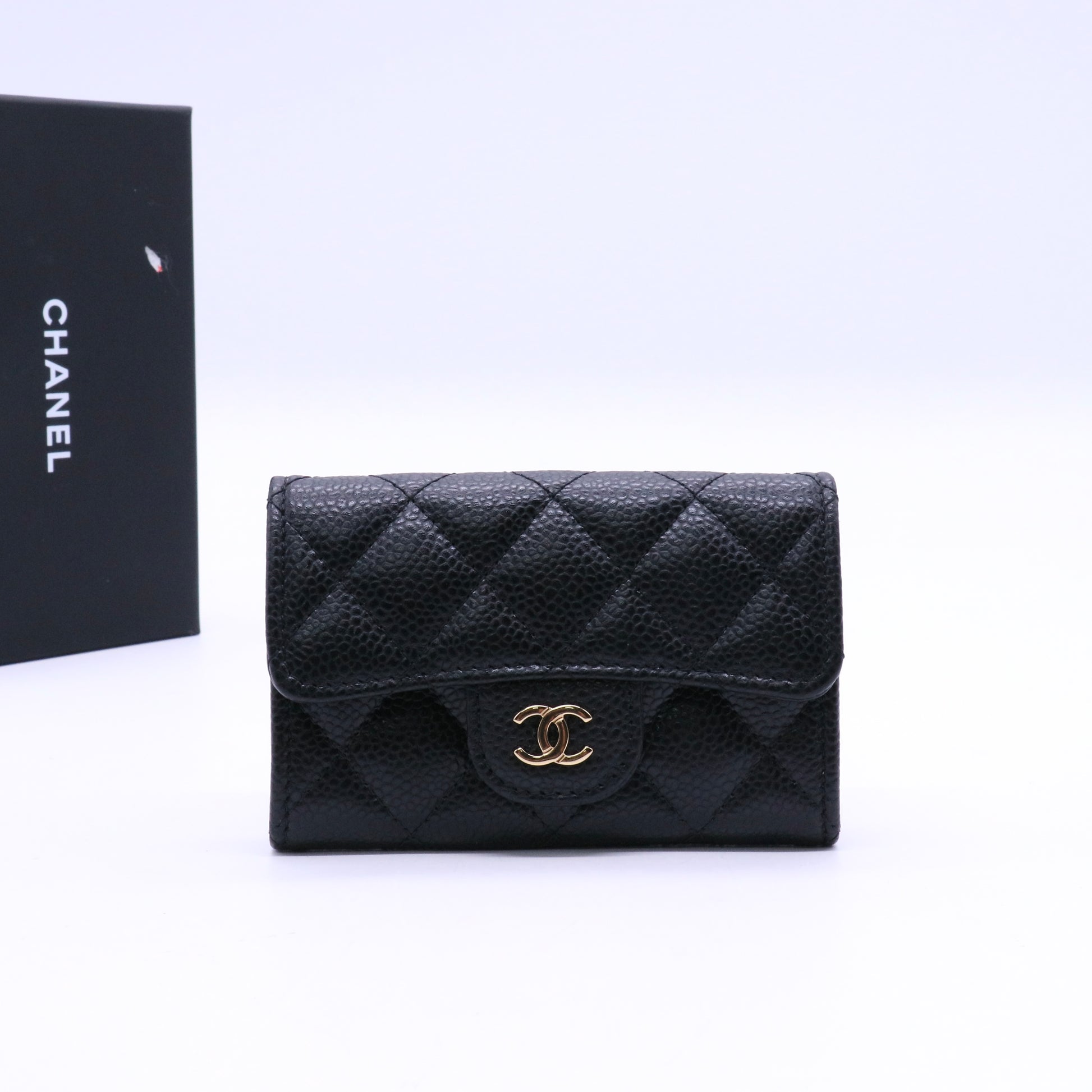 Black Quilted Caviar Leather Card Wallet Twins LDJ3647