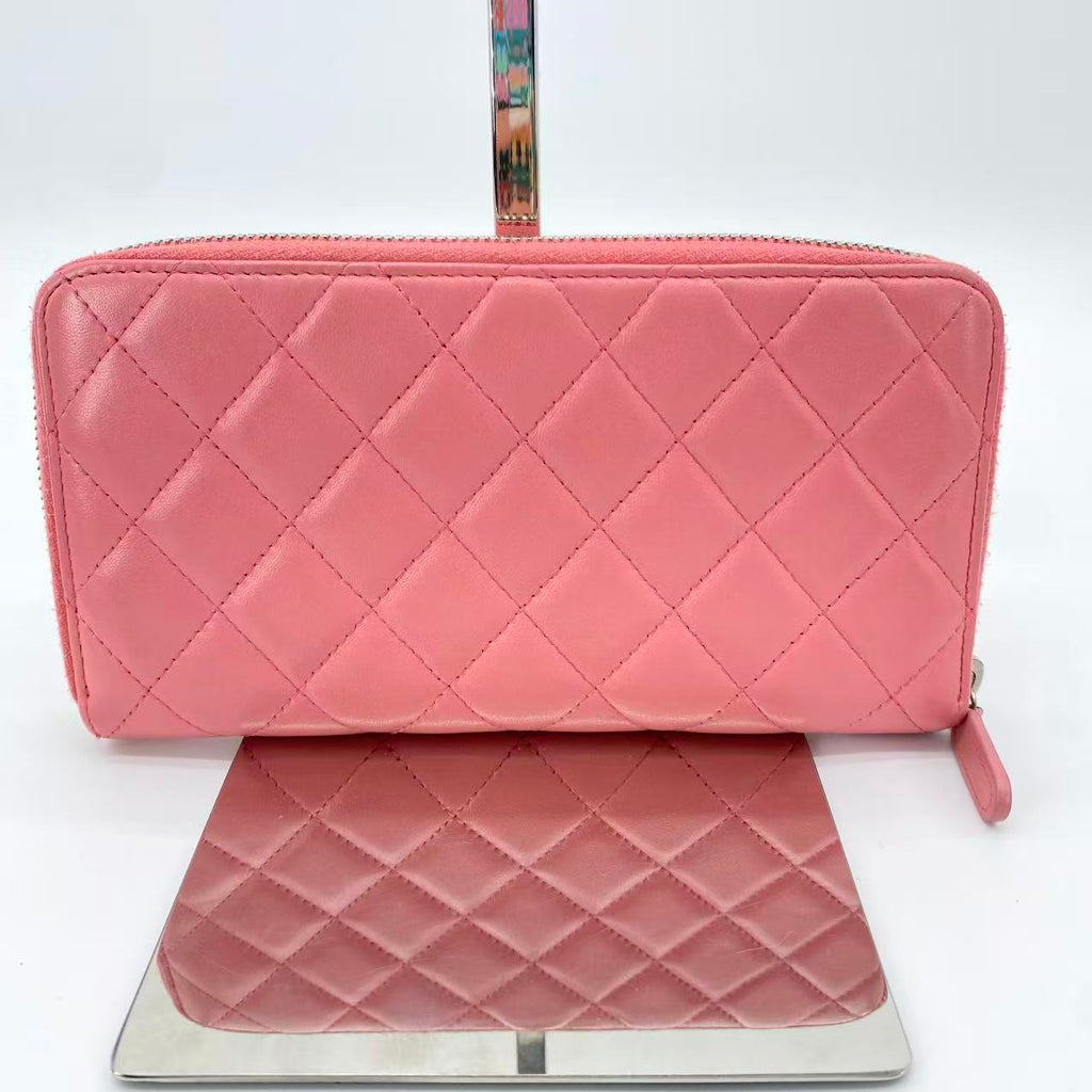 Zip Around Wallet Quilted Lambskin Long
