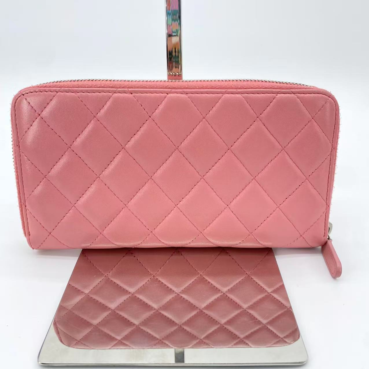 Zip Around Wallet Quilted Lambskin Long