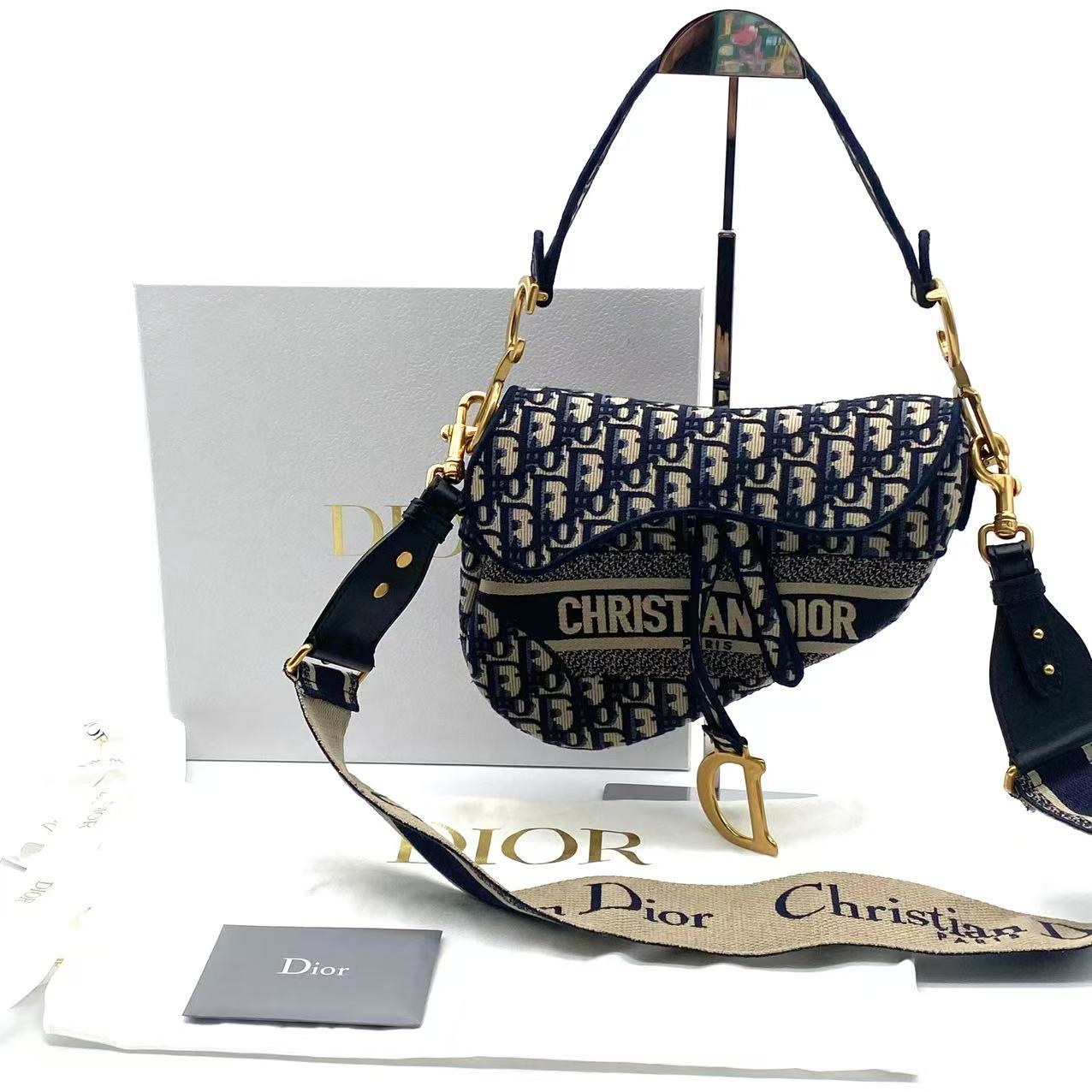 Saddle Bag Blue Dior Oblique Embroidery