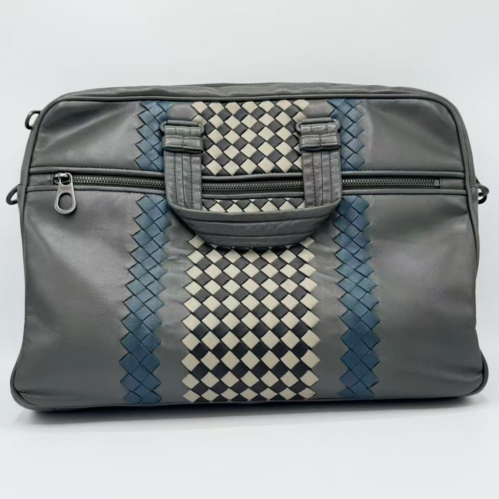 Briefcase Calfskin Grey Blue