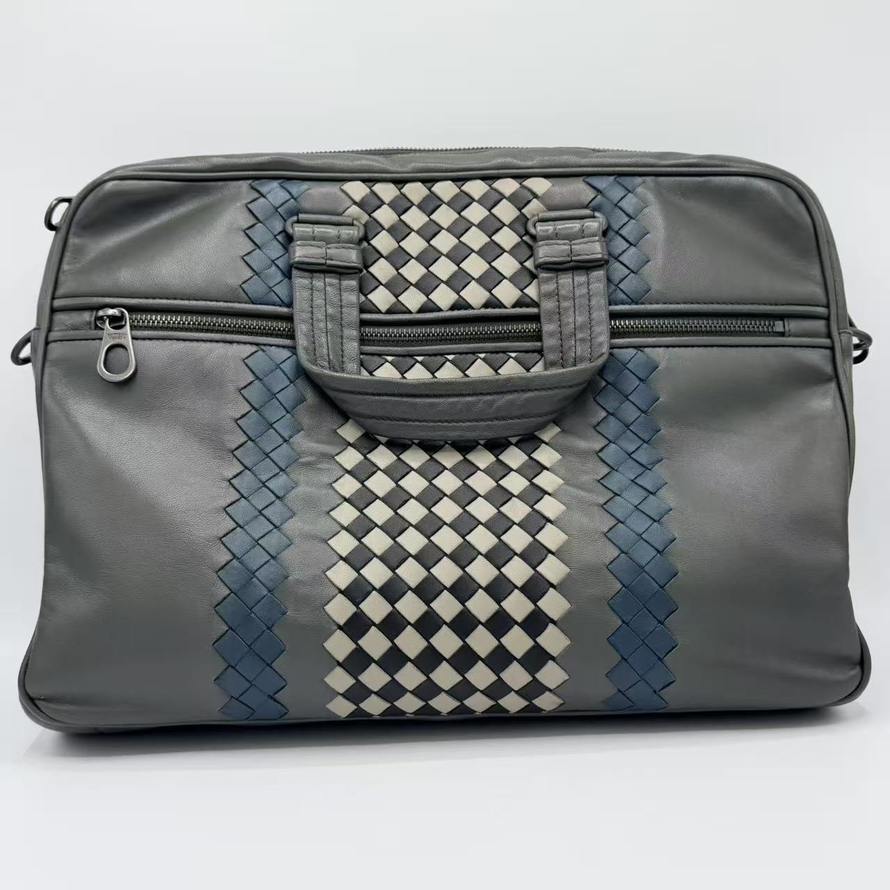 Briefcase Calfskin Grey Blue