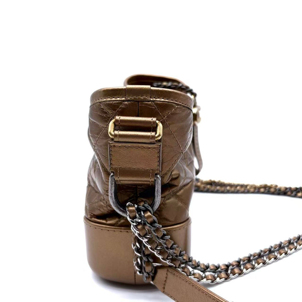 Metallic Aged Calfskin Quilted Medium Gabrielle Bronze
