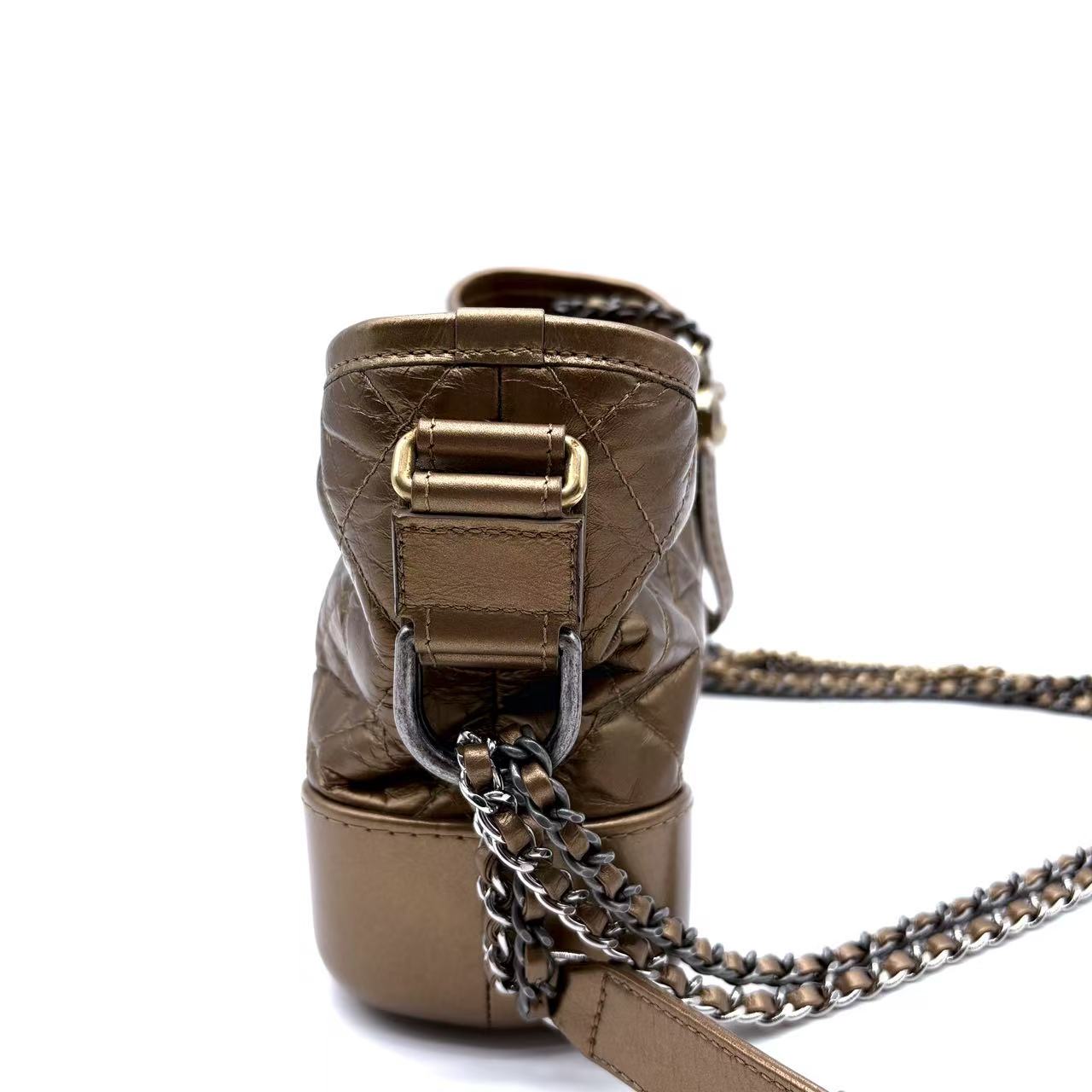 Metallic Aged Calfskin Quilted Medium Gabrielle Bronze