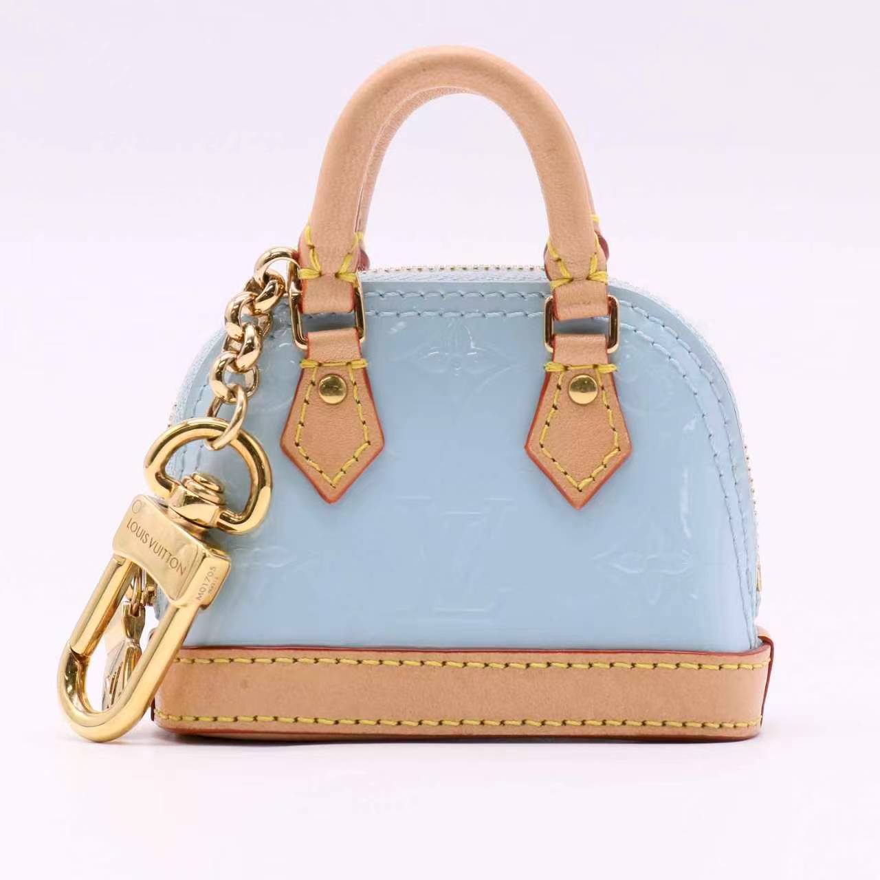 Louis Vuitton Vernis Monogram Micro Alma Bag Charm Key Holder Blue twins LDJ5415