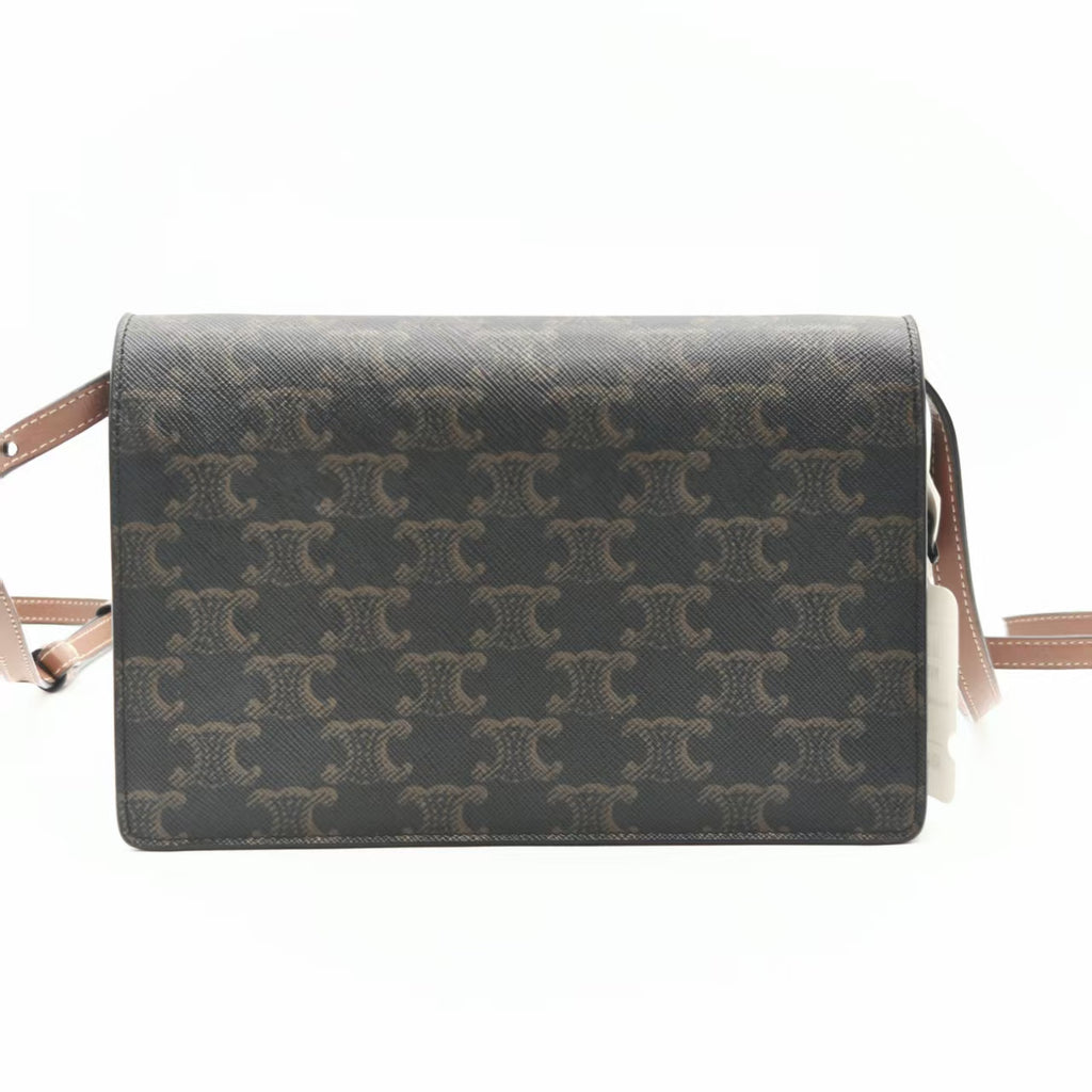 Triomphe Canvas Lambskin Wallet On Strap Tan Twins