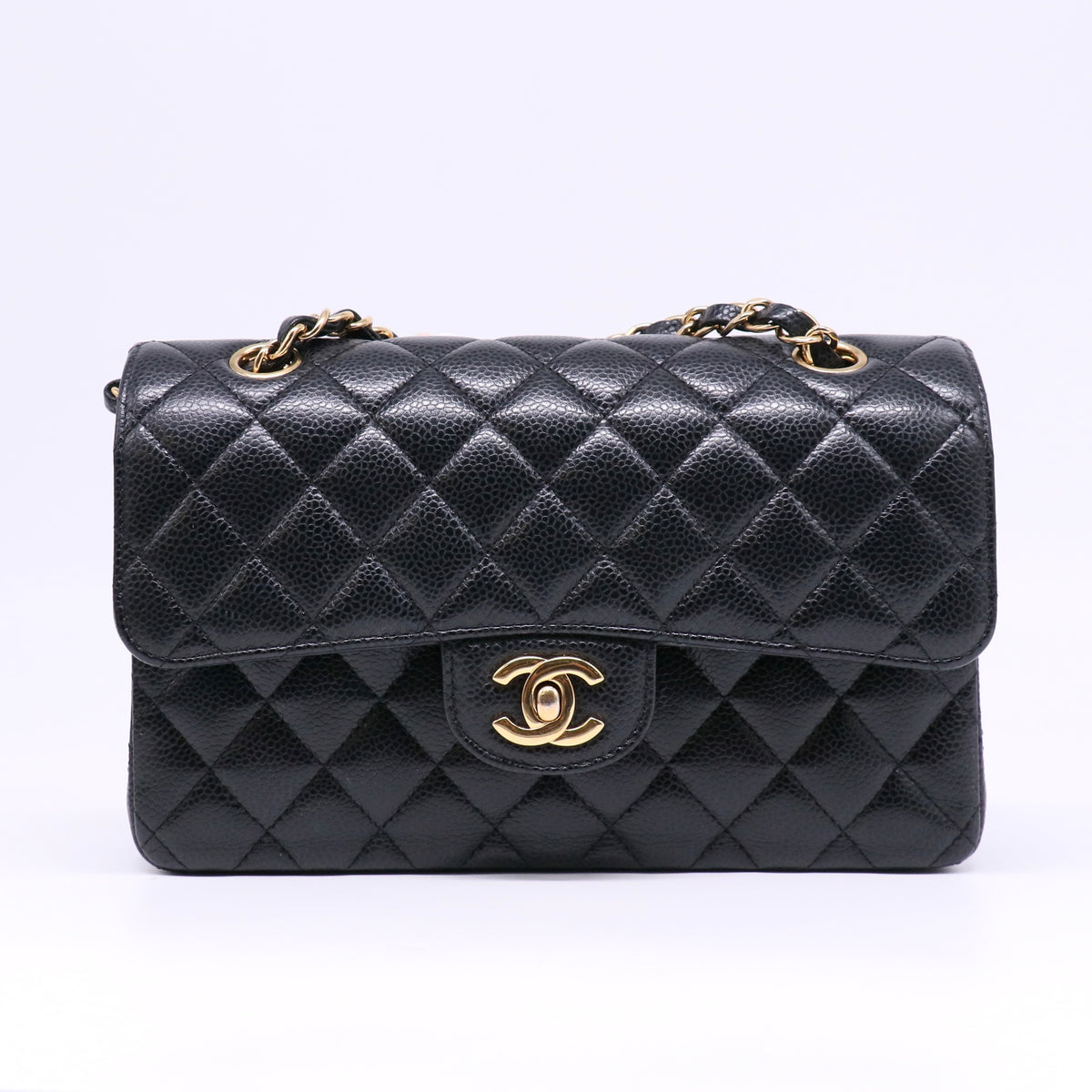Black Quilted Caviar Medium Classic Double Flap Bag Gold Hardware Twins LDZ1635