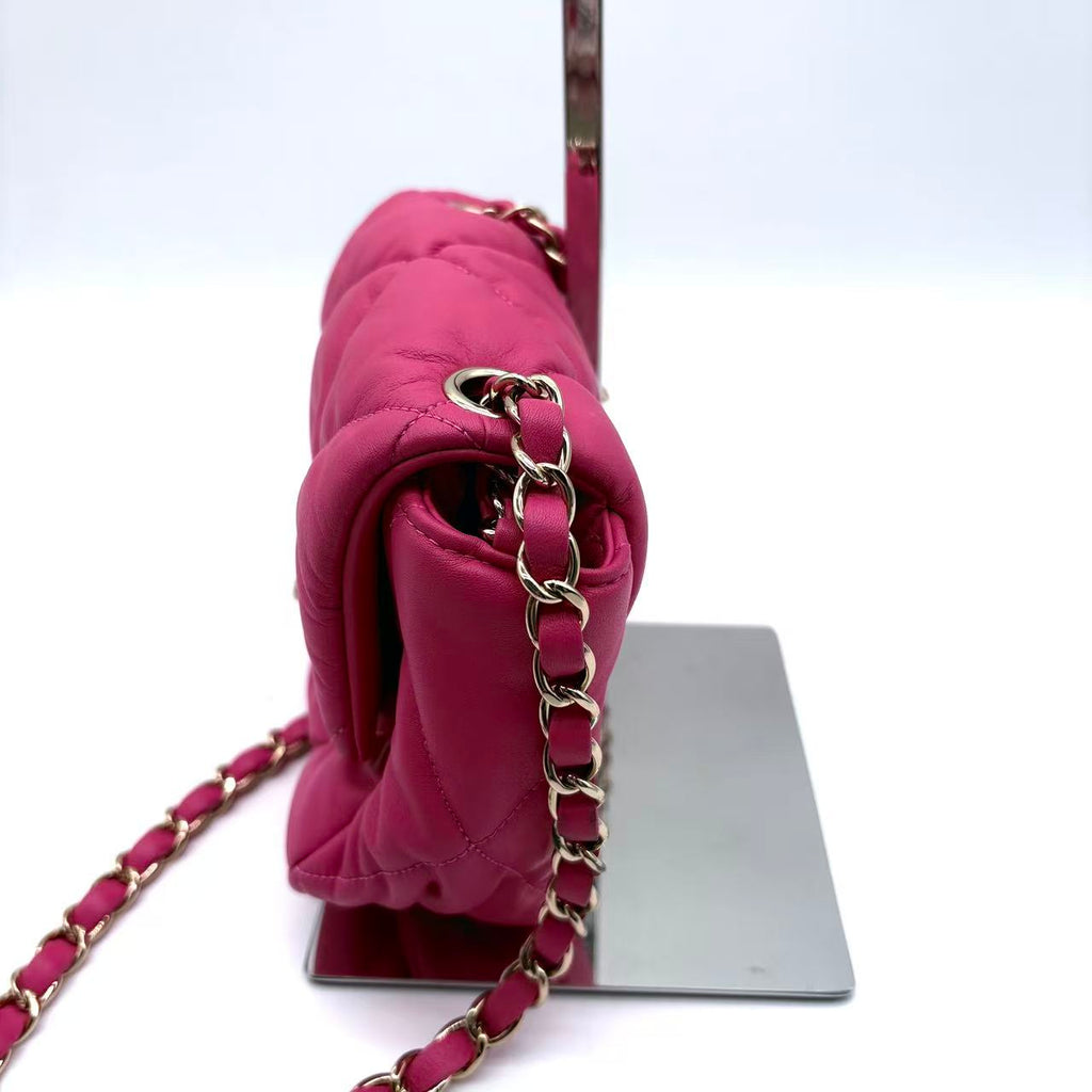 Calfskin Quilted Mini Square Bubbly Flap Pink
