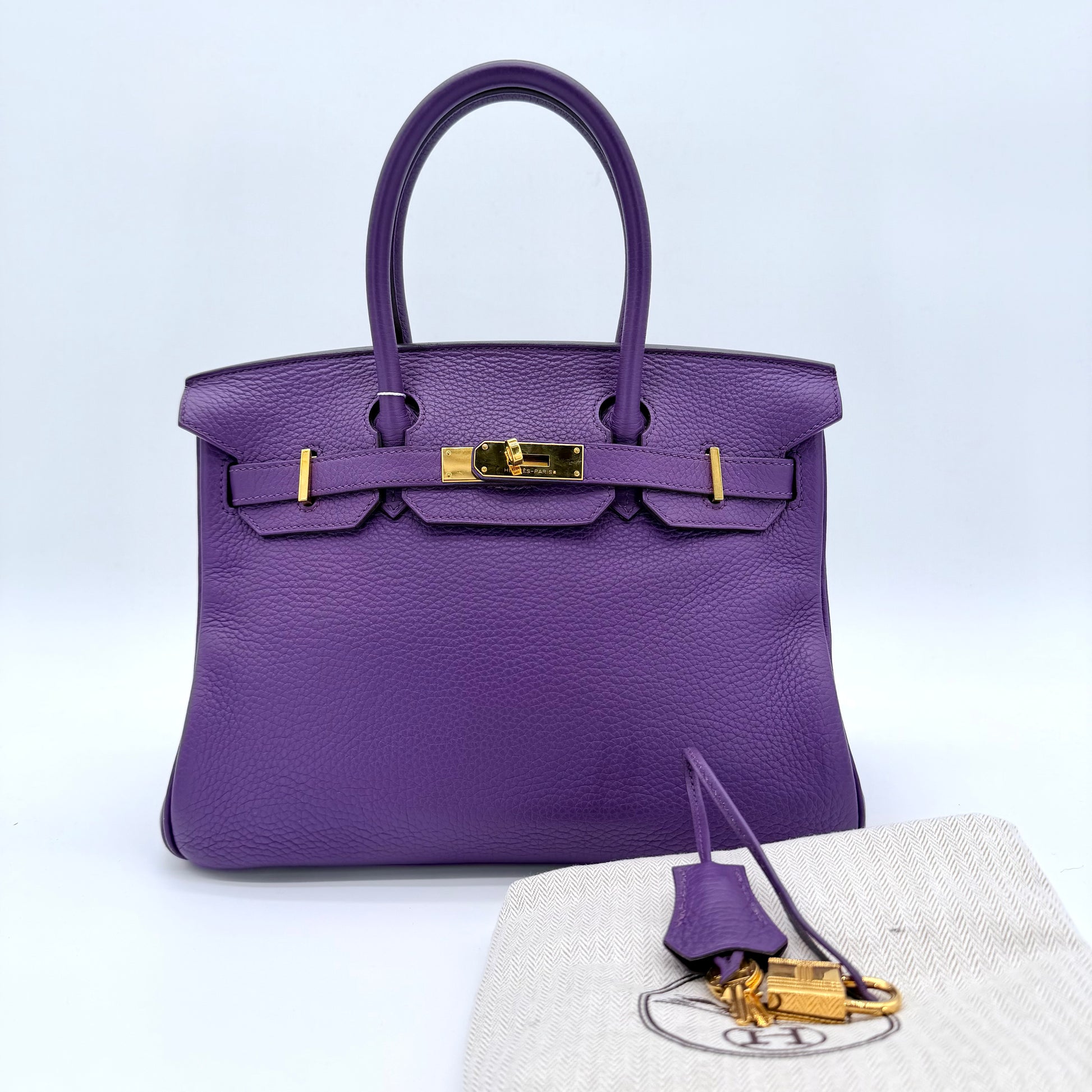 Birkin 30 Clemence Leather Bag Purple With Gold Hardware