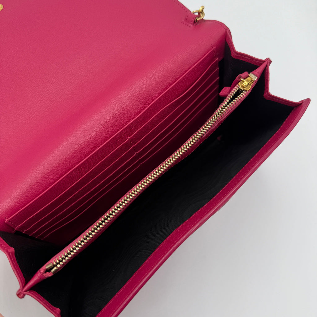 Calfskin Belle de Jour Chain Clutch Fuchsia