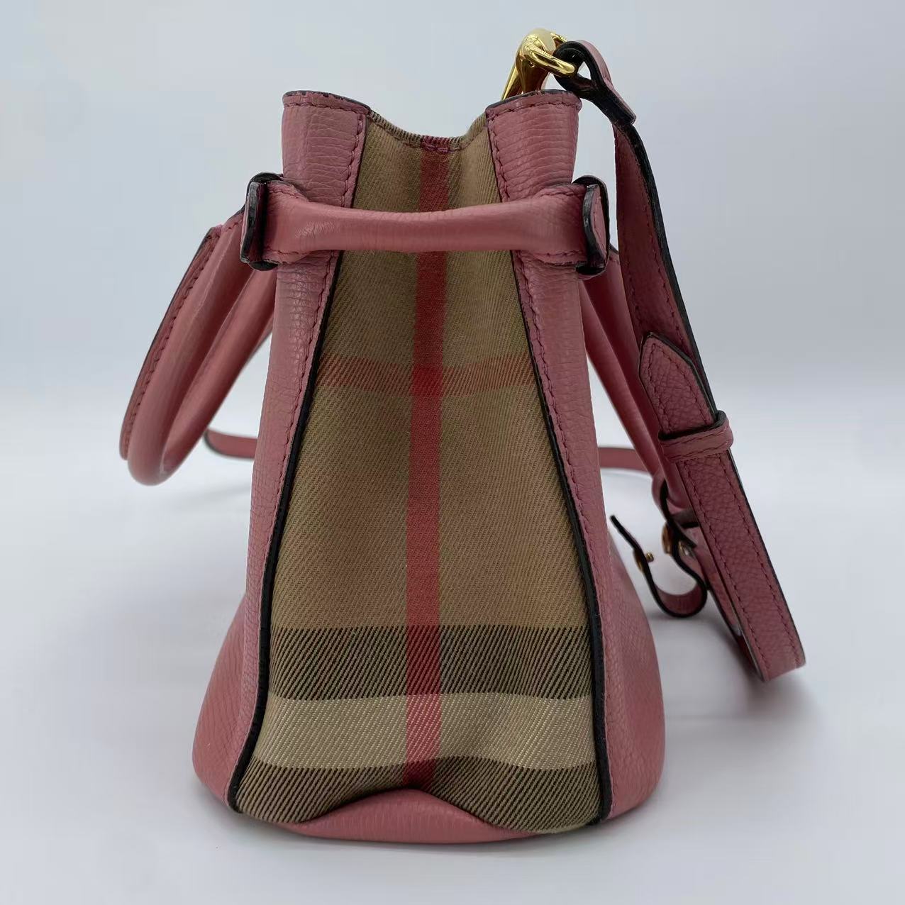 Banner Tote Leather and House Check Canvas Small