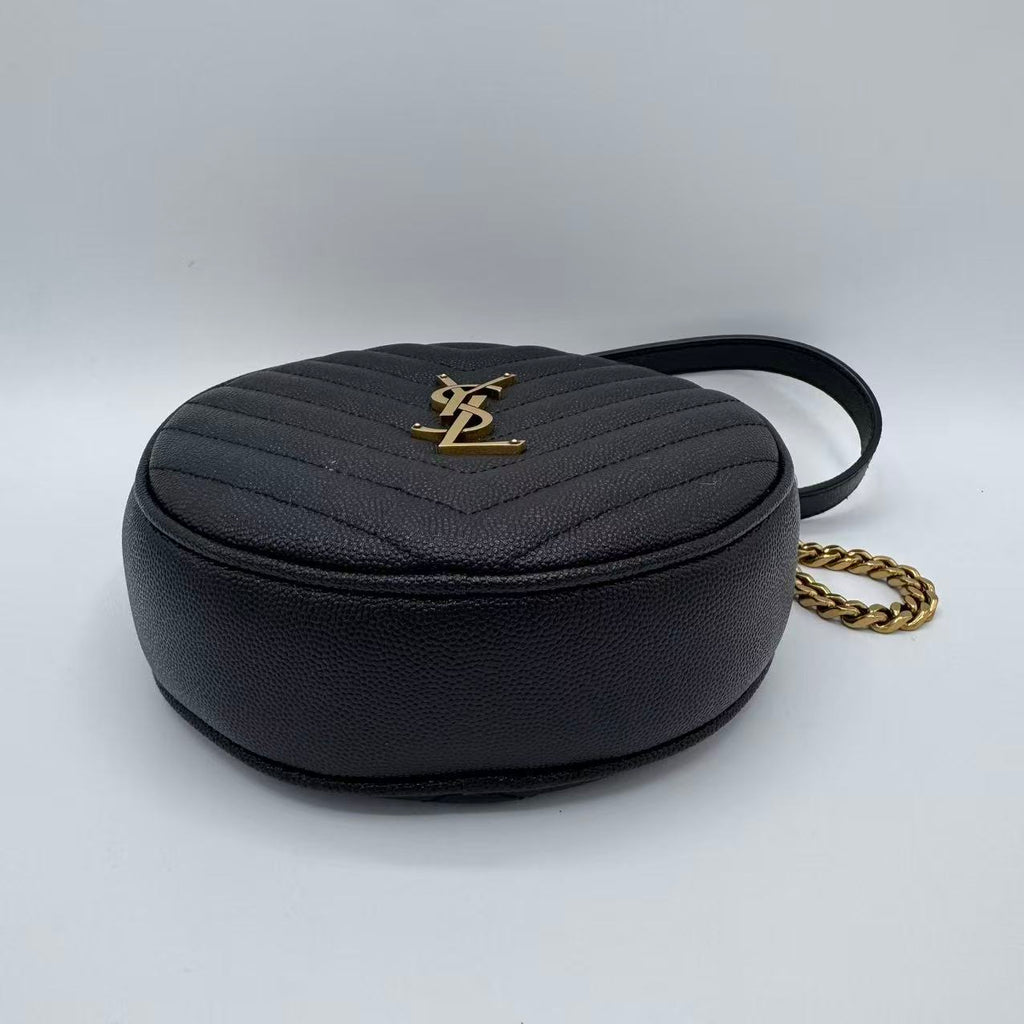 Vinyle Round Camera Bag Matelasse Chevron Leather