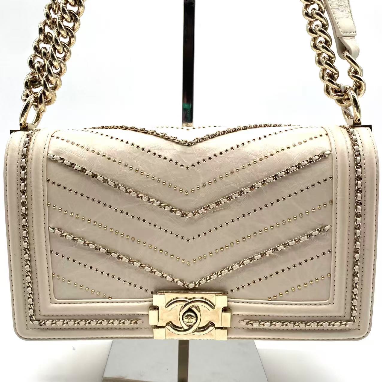 Crumpled Calfskin Light Gold LeBoy