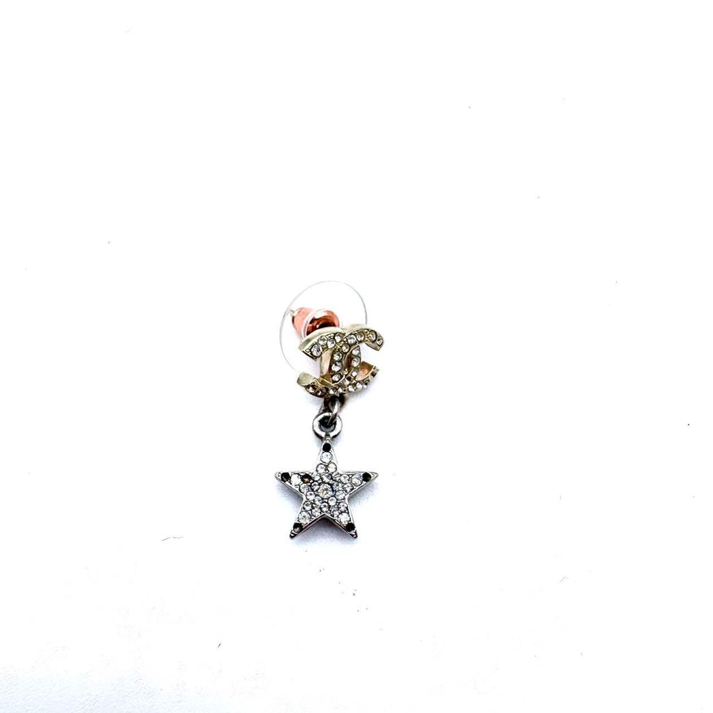 Ruthenium Crystal CC Star Moon Earrings Grey Gold