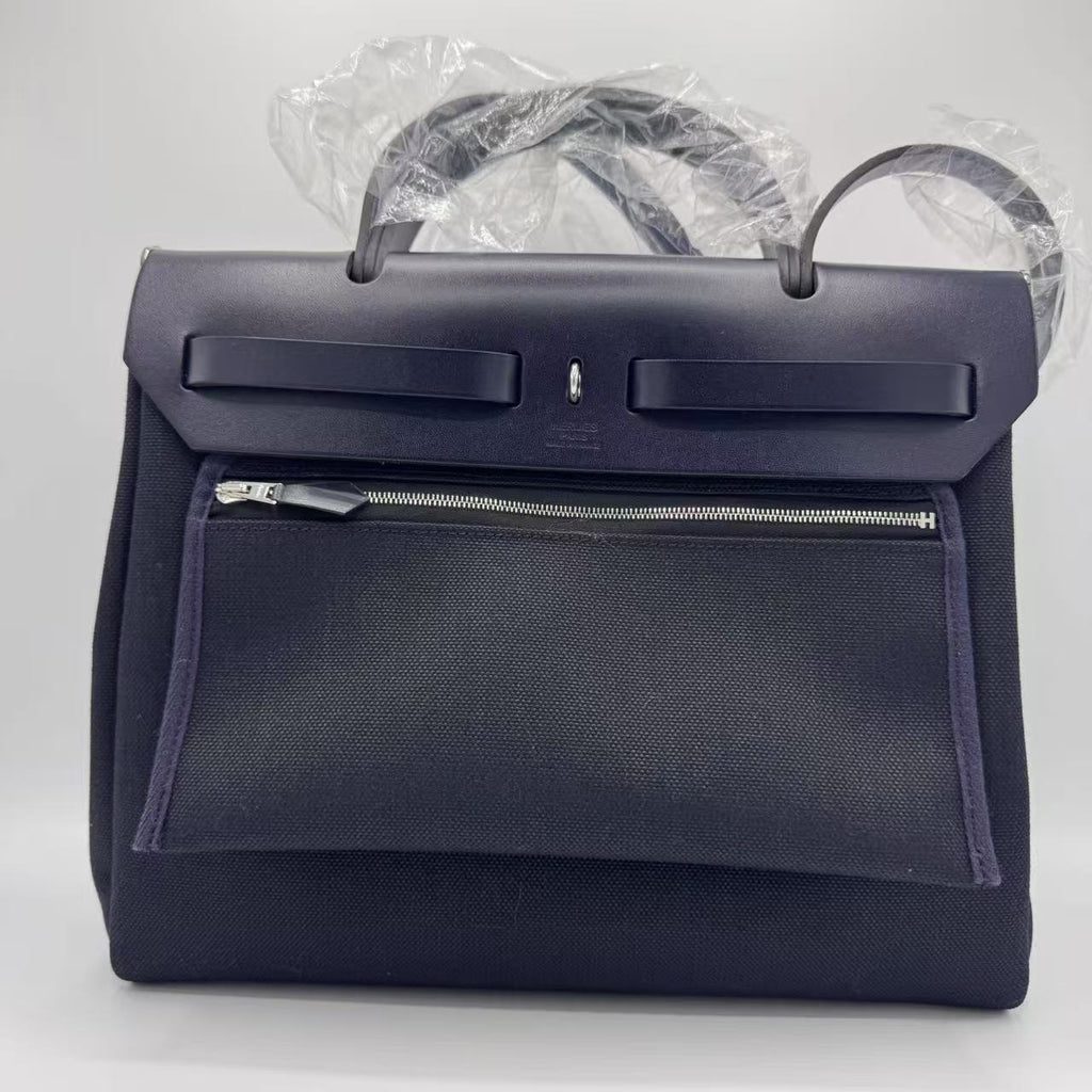 Hermès- Military Toile Vache Hunter Herbag Zip  PM Bleu Marine Black