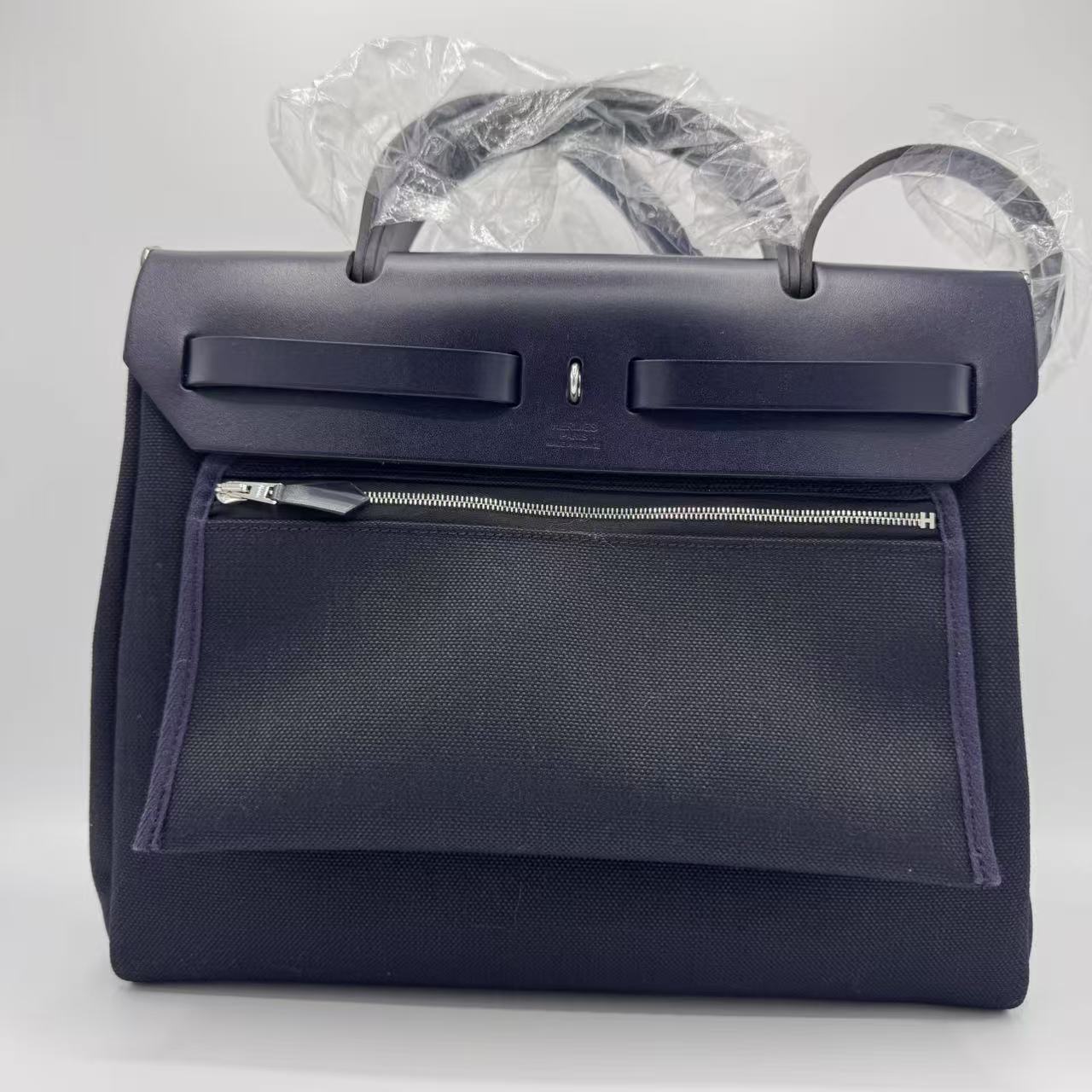 Hermès- Military Toile Vache Hunter Herbag Zip  PM Bleu Marine Black