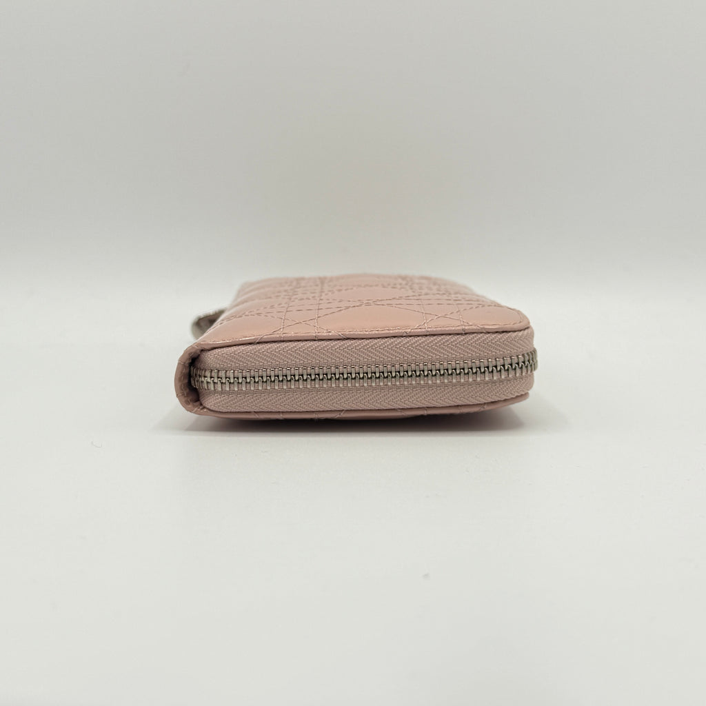 Patent Cannage Lady Dior Continental Zip Wallet Pink