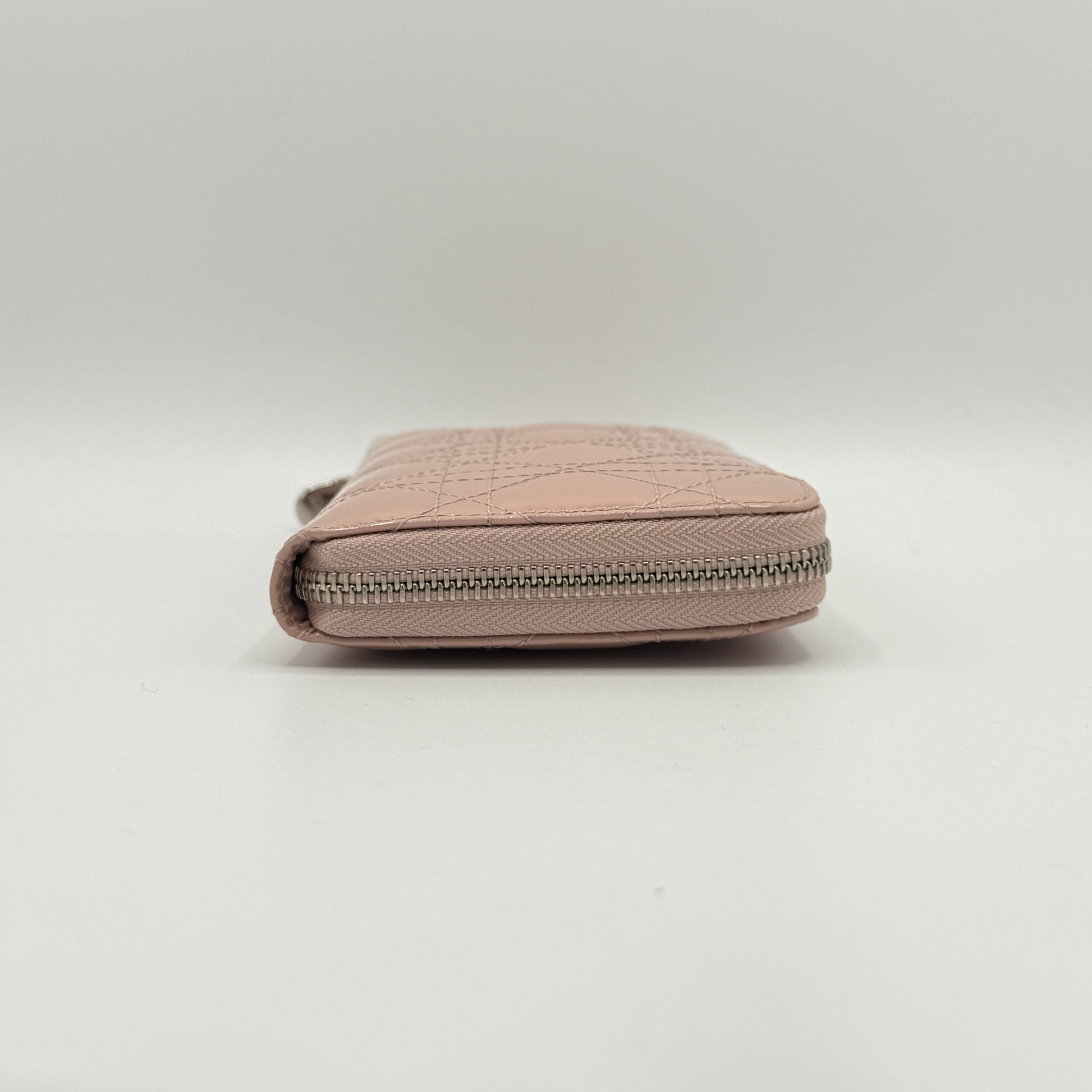 Patent Cannage Lady Dior Continental Zip Wallet Pink