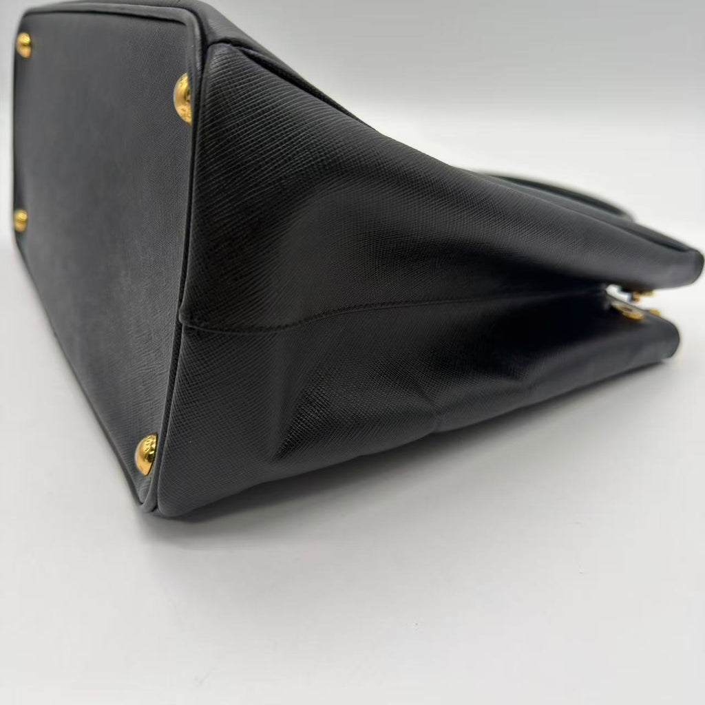  Black Leather Large Double Zip Tote