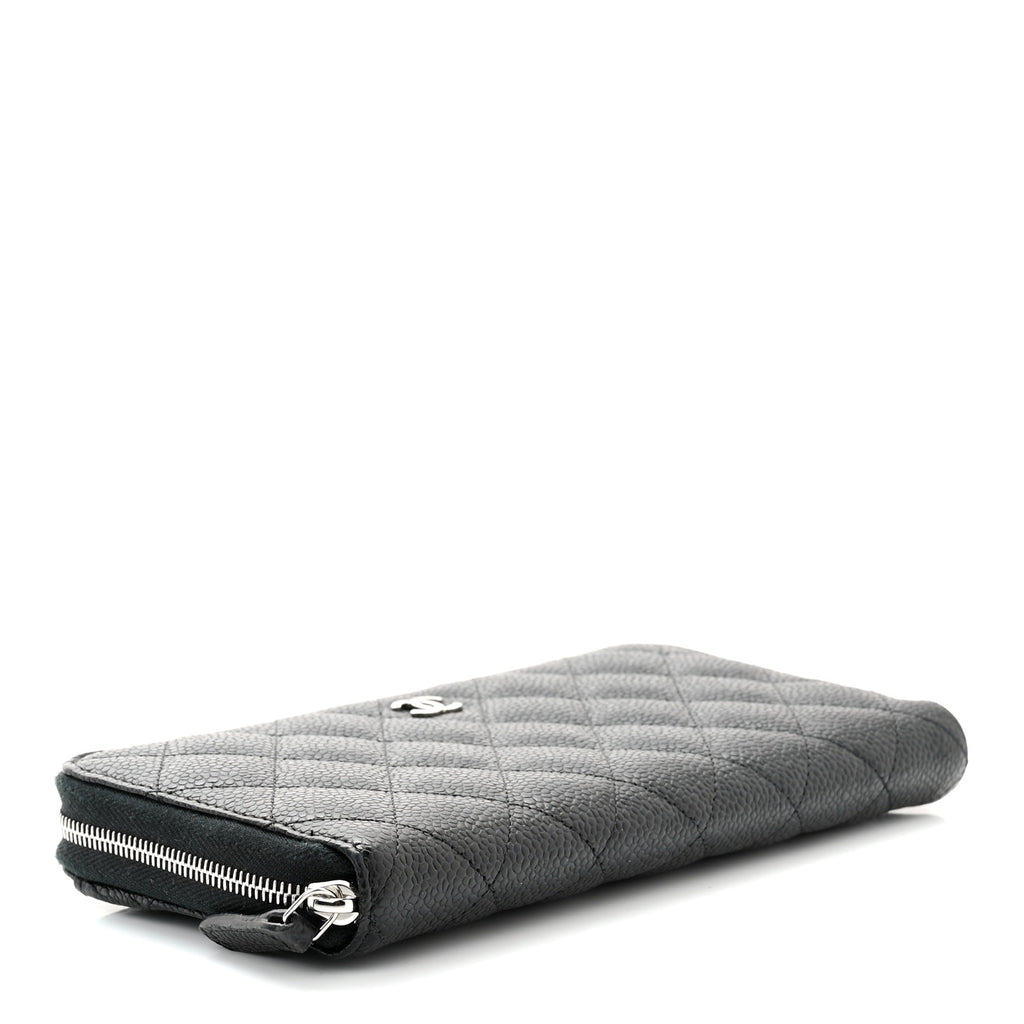 Caviar Quilted Large Gusset Zip Around Wallet Black - twins