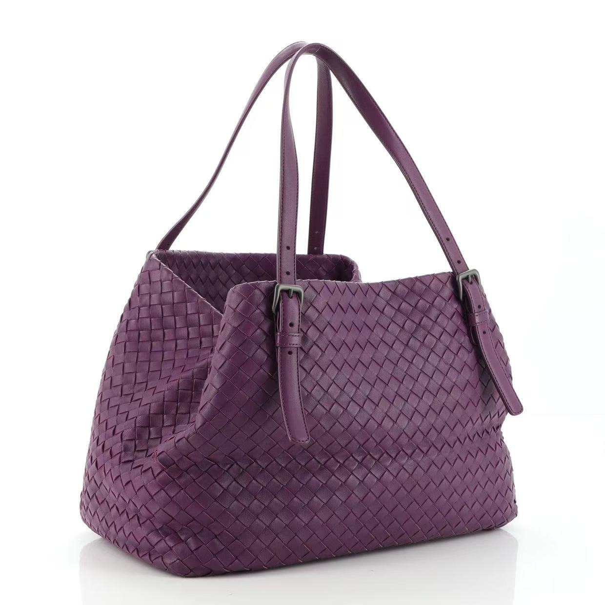 Purple Intrecciato Woven Nappa Leather Large Cesta Tote Bag twins