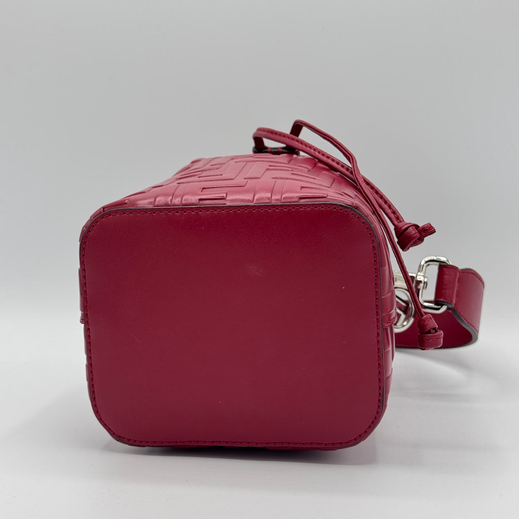 Fendi  Vitello Liberty F is Fendi FF 1974 Embossed Mini Mon Tresor Bucket Bag Fragola
