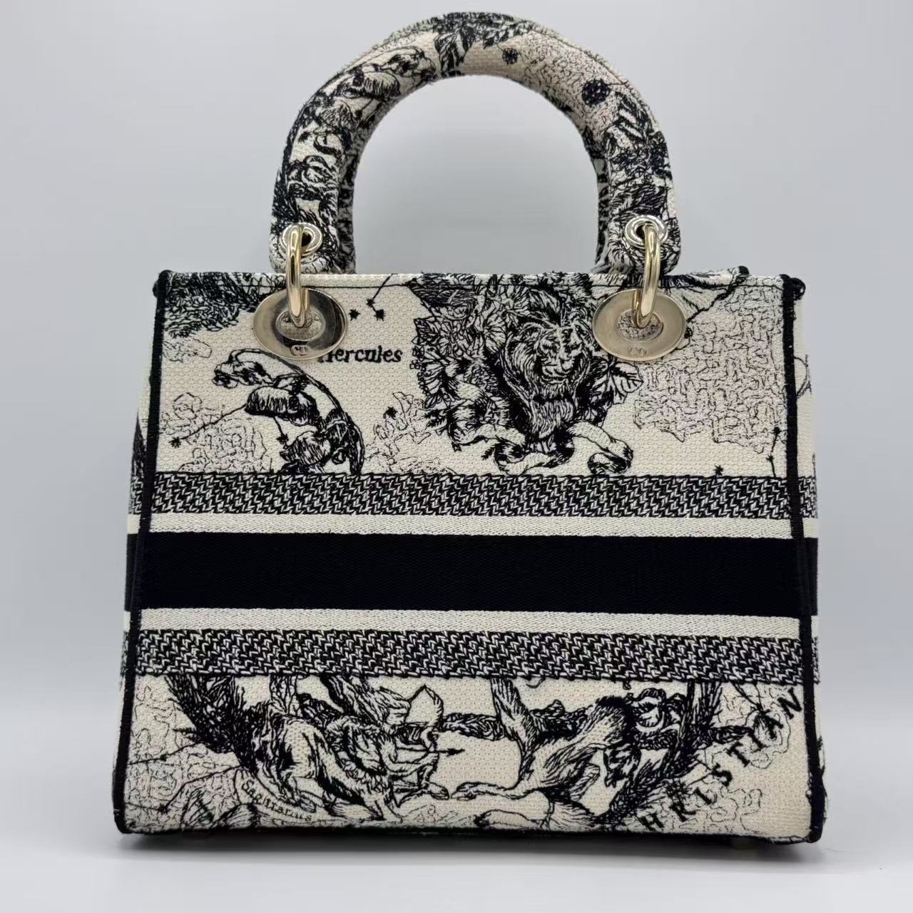 Christian Dior  Canvas Embroidered Zodiac Toile De Jouy Medium Lady D-Lite