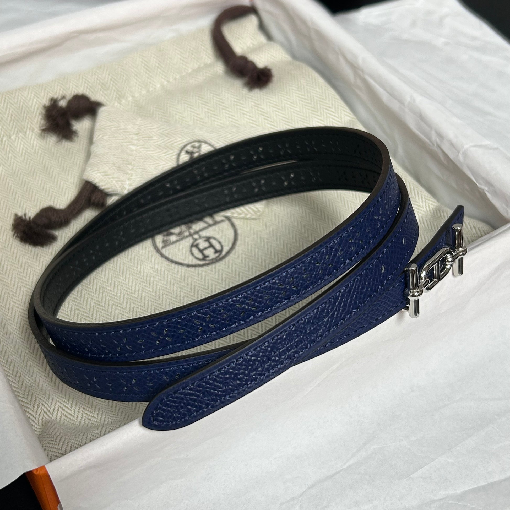 Bleu Saphir Leather Palladium Plated Gamma Belt twins LDZ294