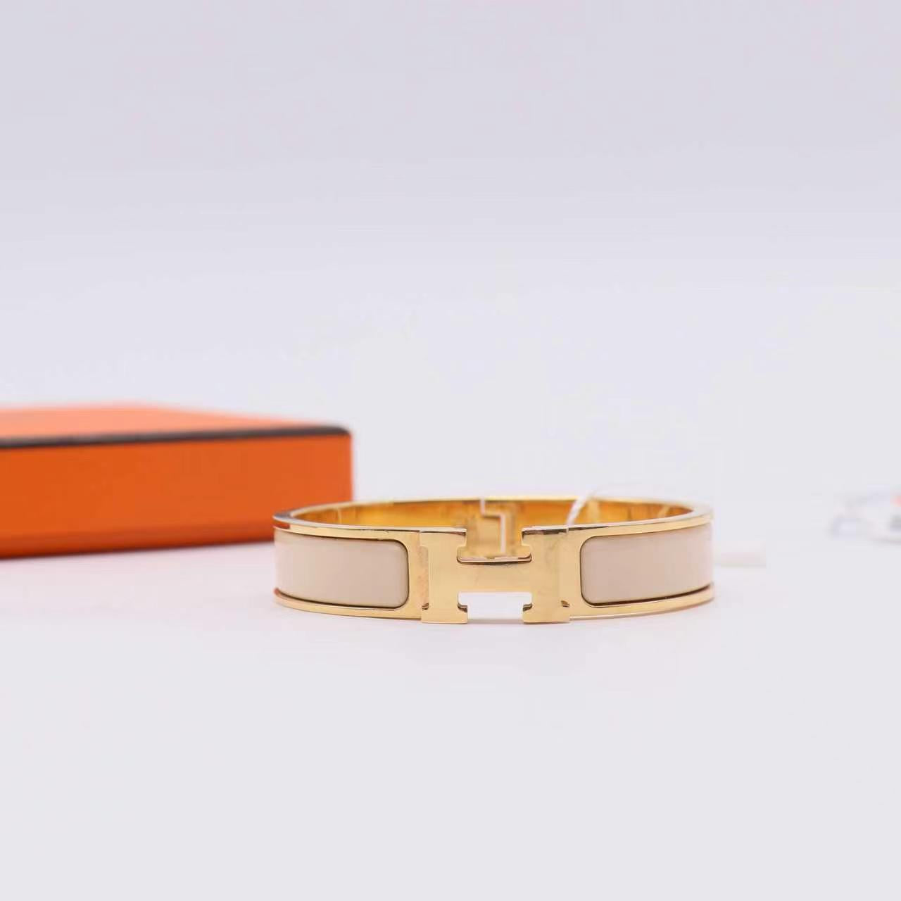 Hermes Enamel Narrow Clic Clac H Bracelet PM Creme twins LDZ658