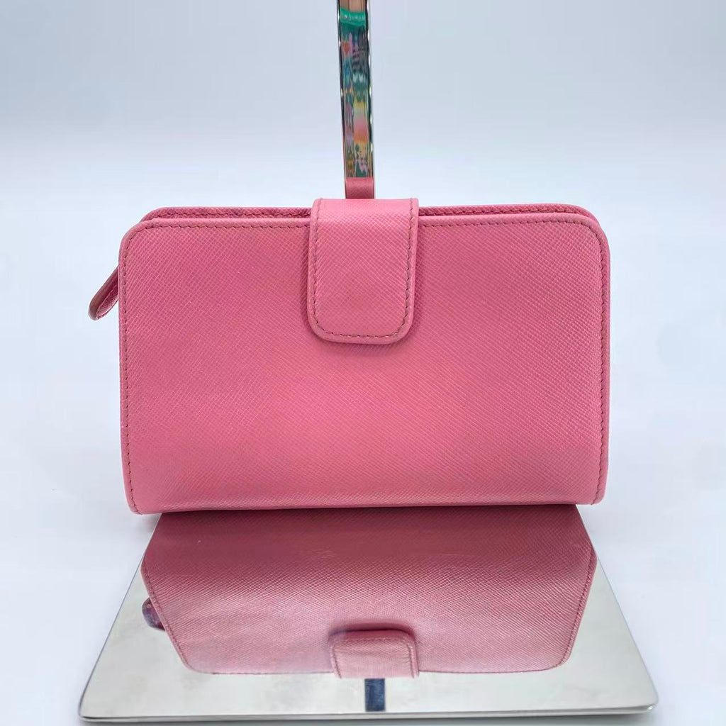 Pink Zip Around Wallet Saffiano Leather