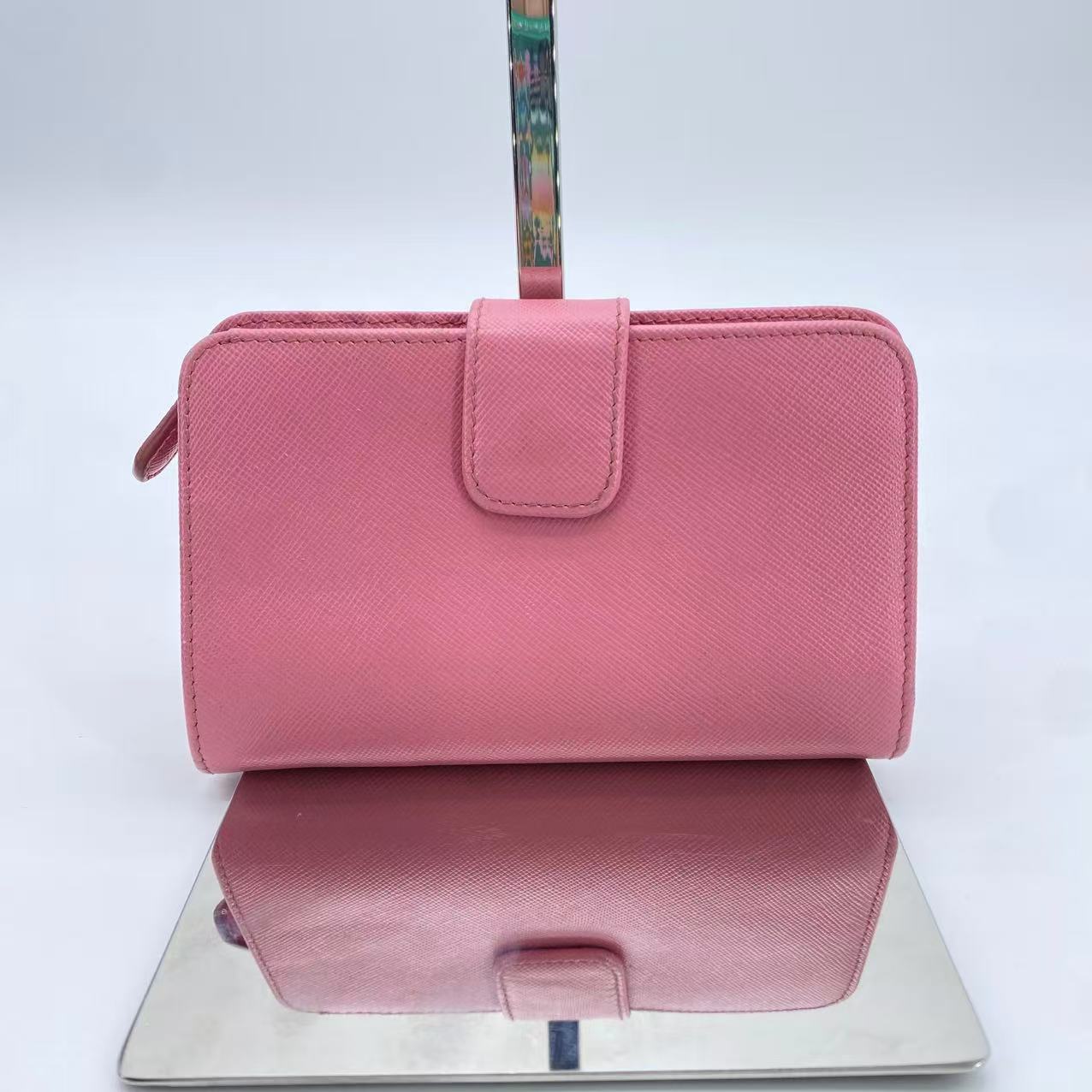 Pink Zip Around Wallet Saffiano Leather