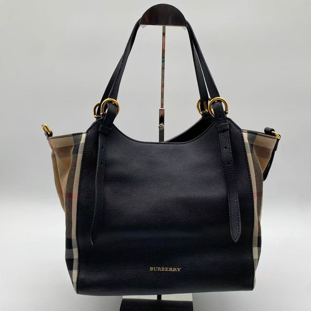 Burberry Grainy Calfskin House Check Small Canterbury Black