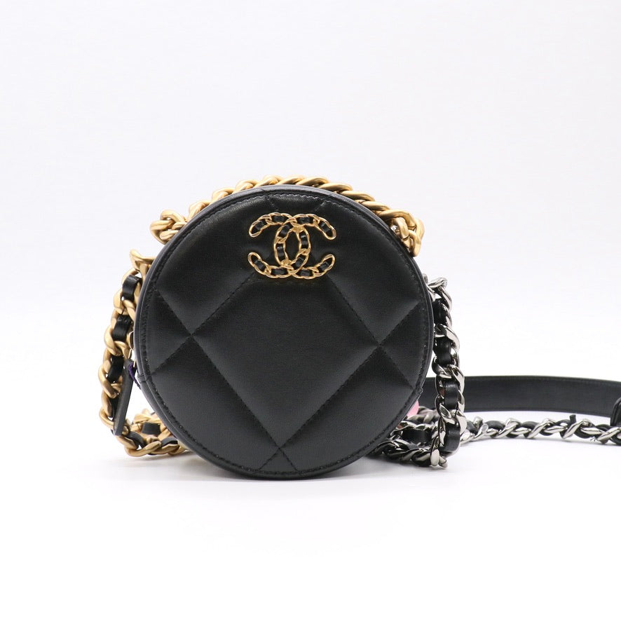 Lambskin Quilted Round Pearl Crush Clutch With Chain Black twins LDJ5594