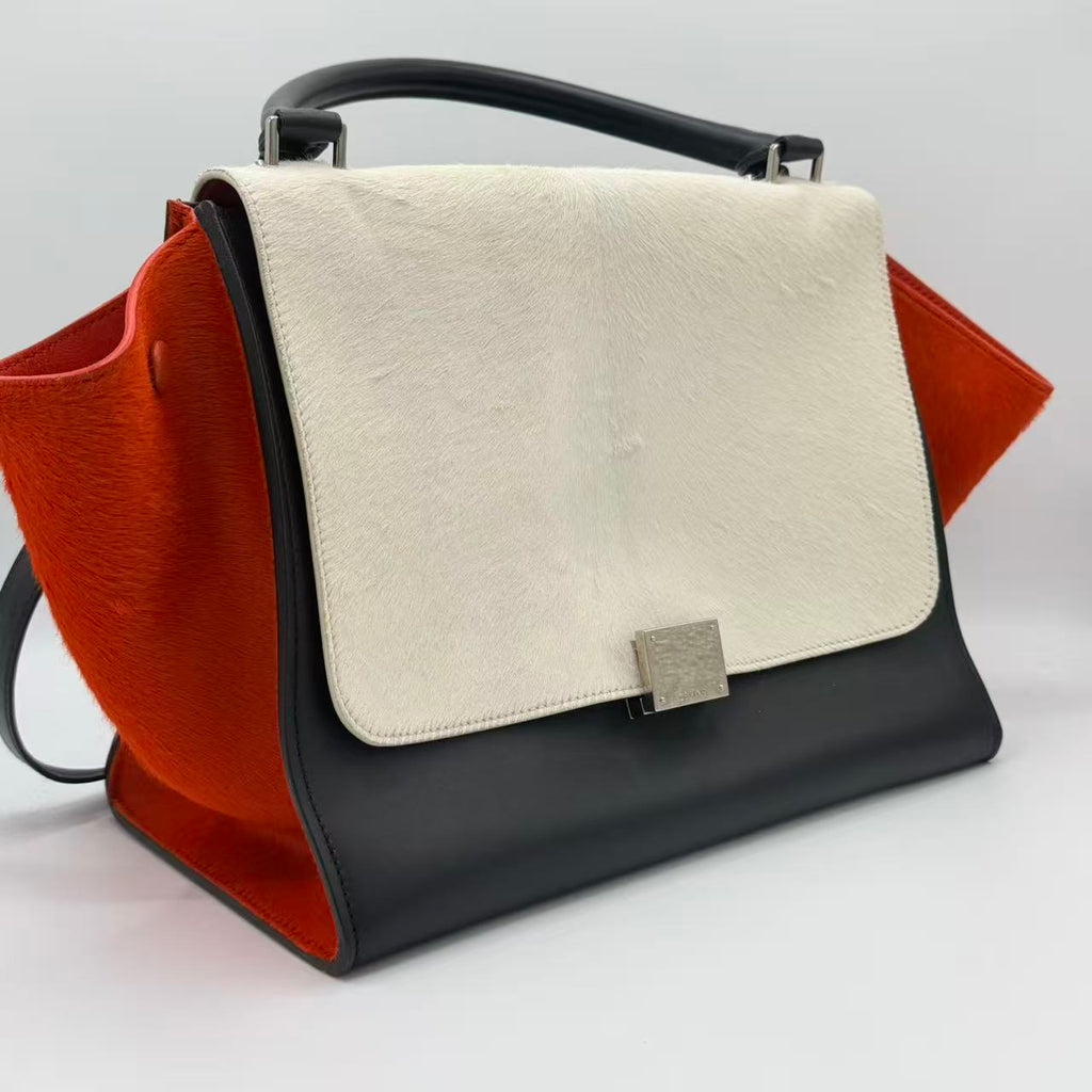 Multicolor Calf Hair and Leather Medium Trapeze Top Handle Bag
