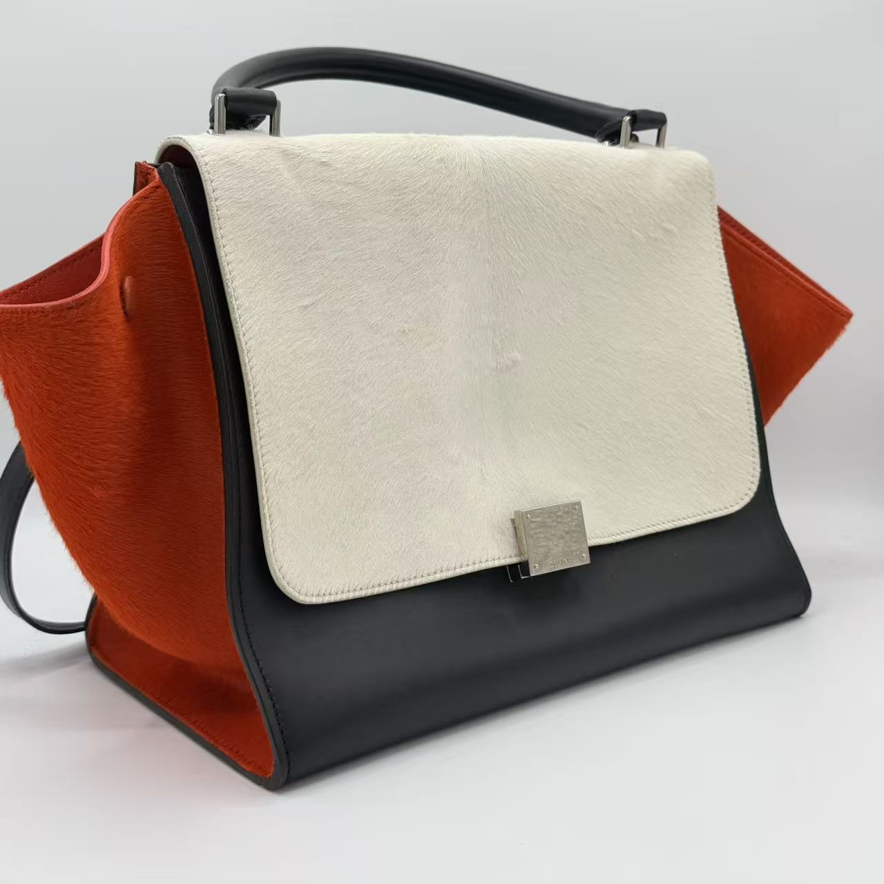 Multicolor Calf Hair and Leather Medium Trapeze Top Handle Bag