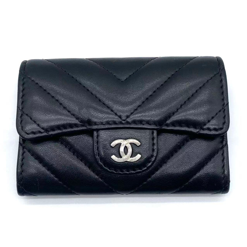 Chevron Quilted Flap Card Holder Black