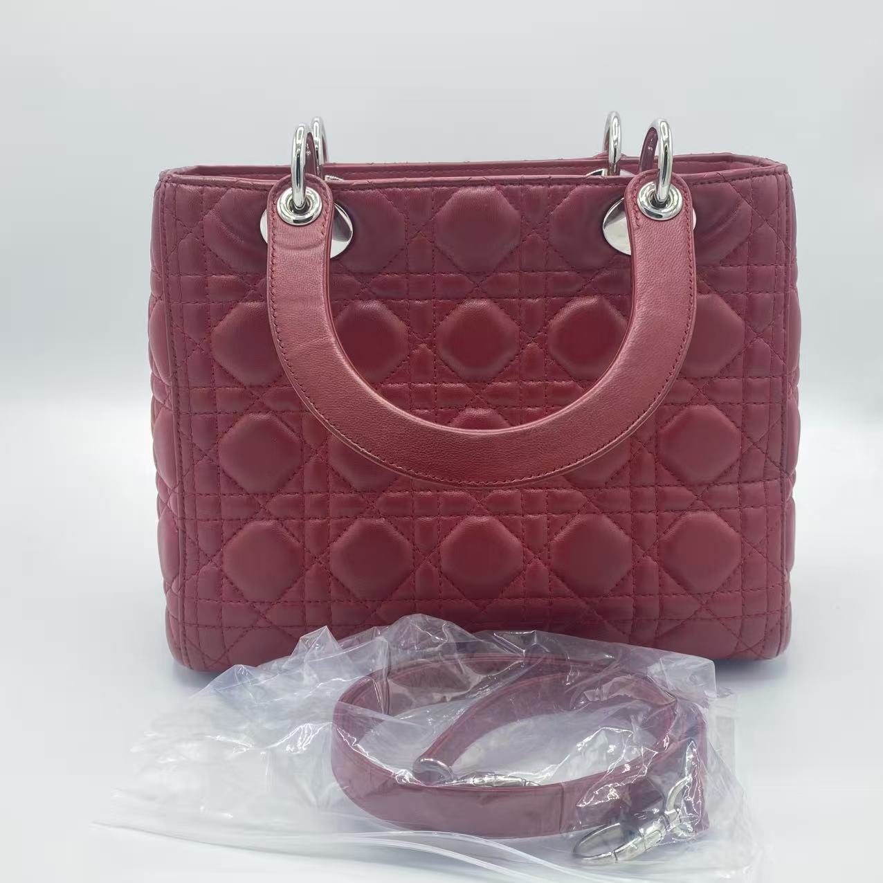 Christian Dior Red Leather Cannage Lady Dior Bag