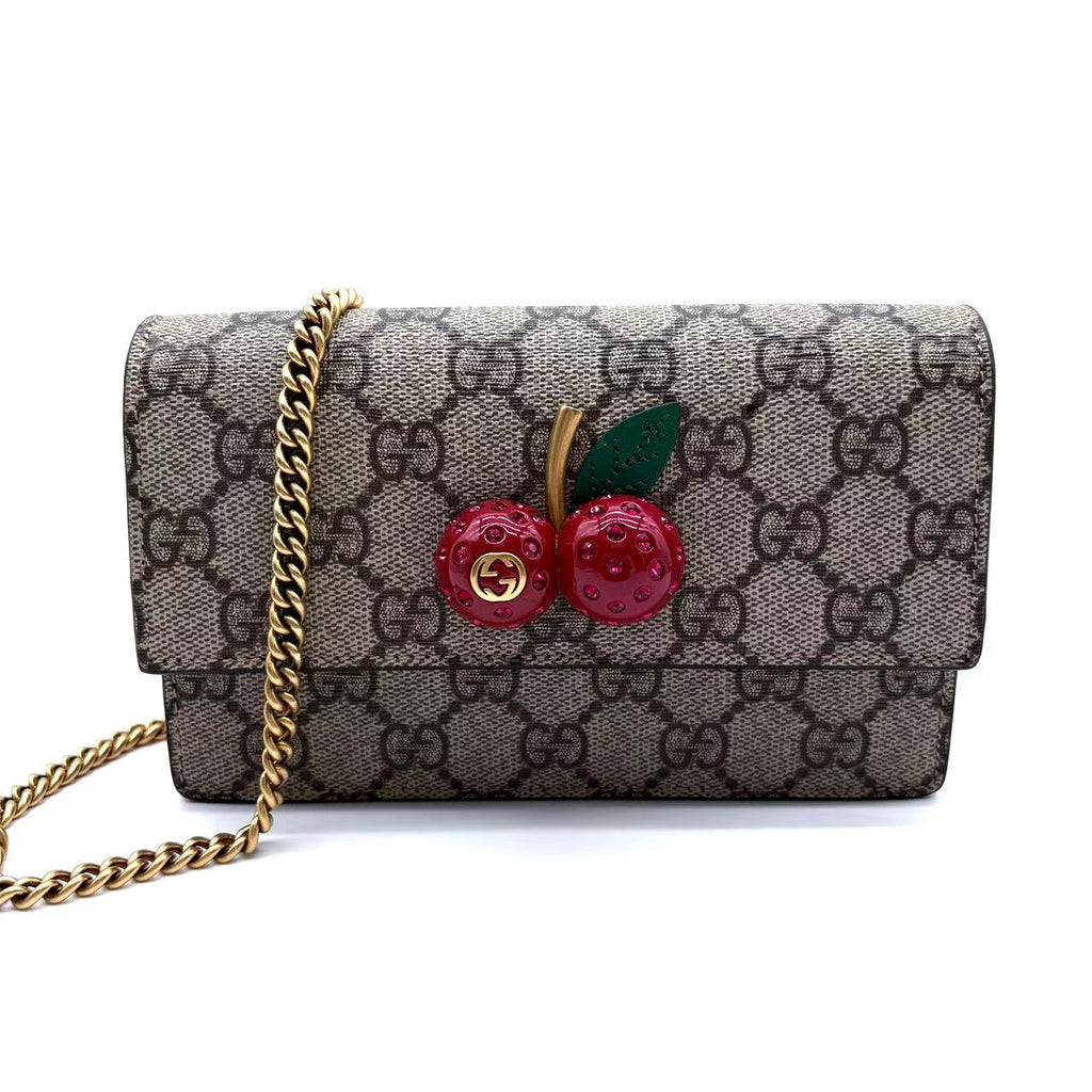 GG Supreme Monogram Mini Cherry Chain Bag