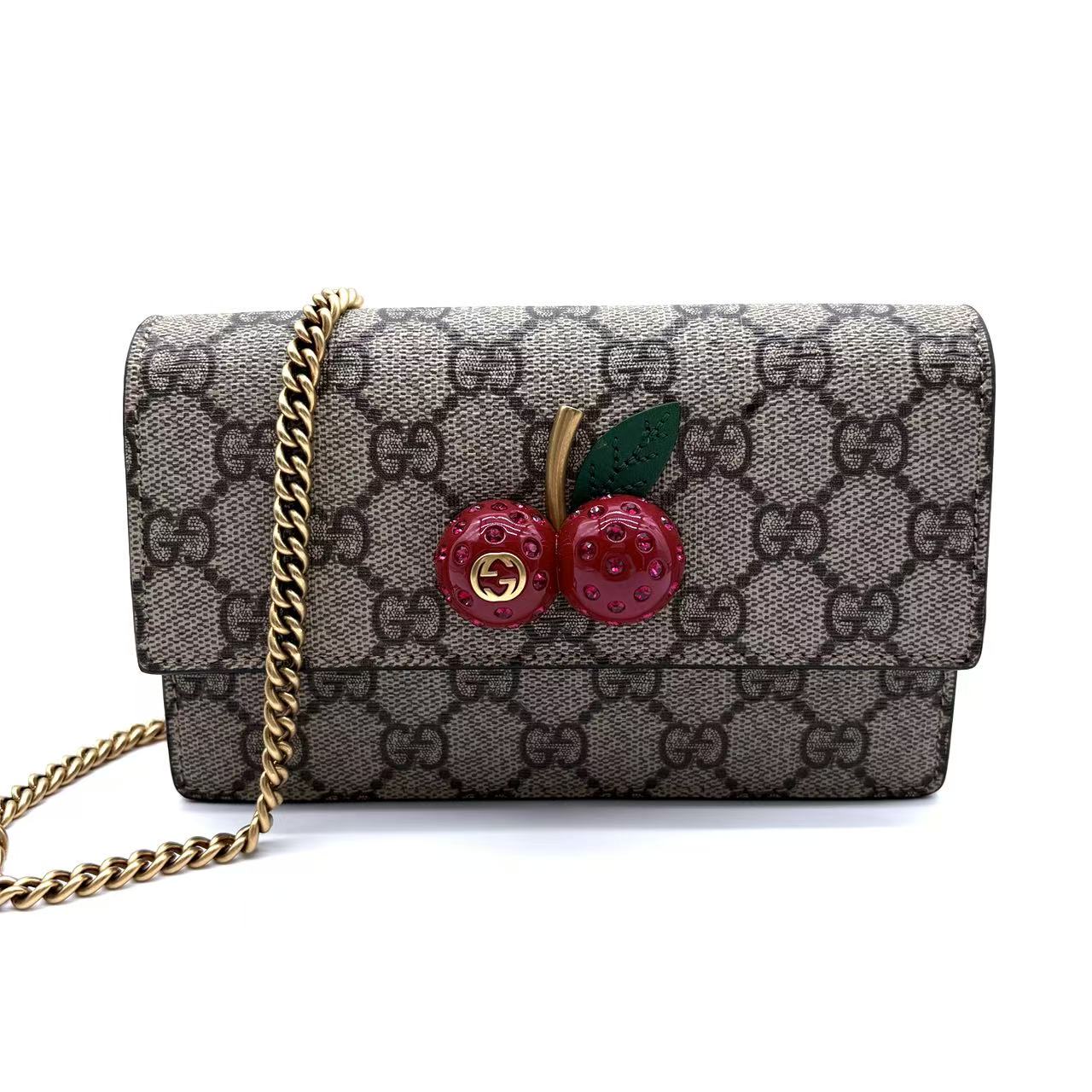 GG Supreme Monogram Mini Cherry Chain Bag