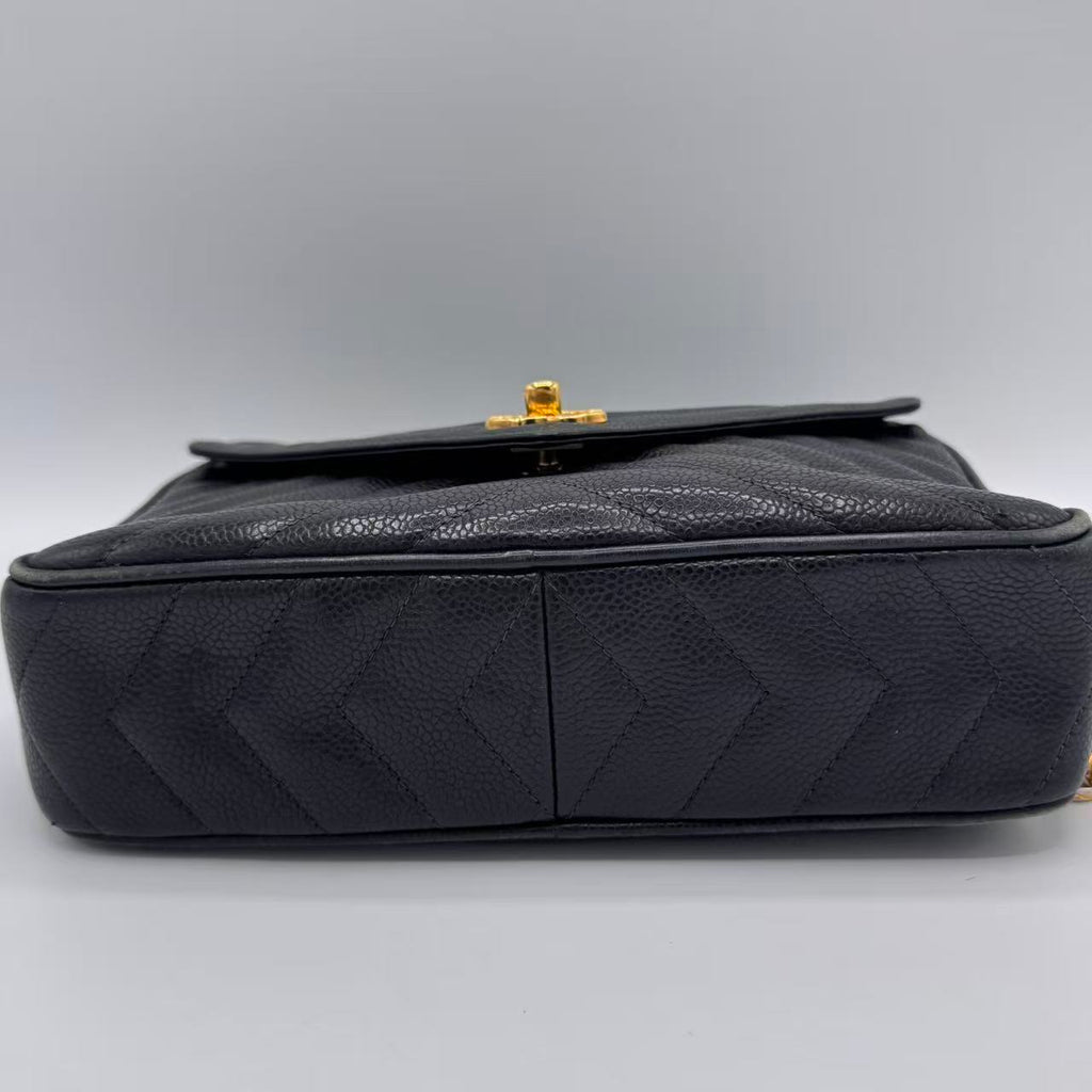 Vintage Front Pocket Camera Bag Chevron Lambskin Medium