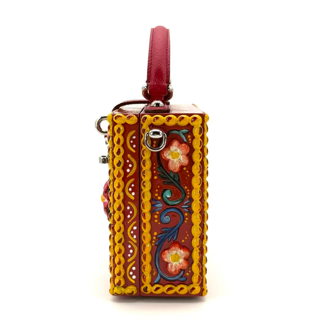 Top Handle Box bag in hand-painted wood