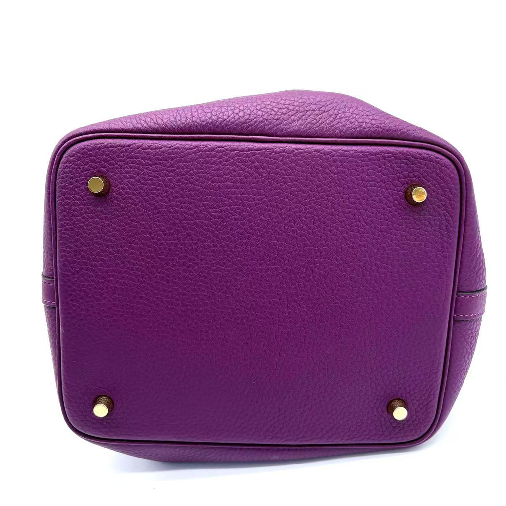 Purple Taurillon Clemence Leather Picotin 22 Bag