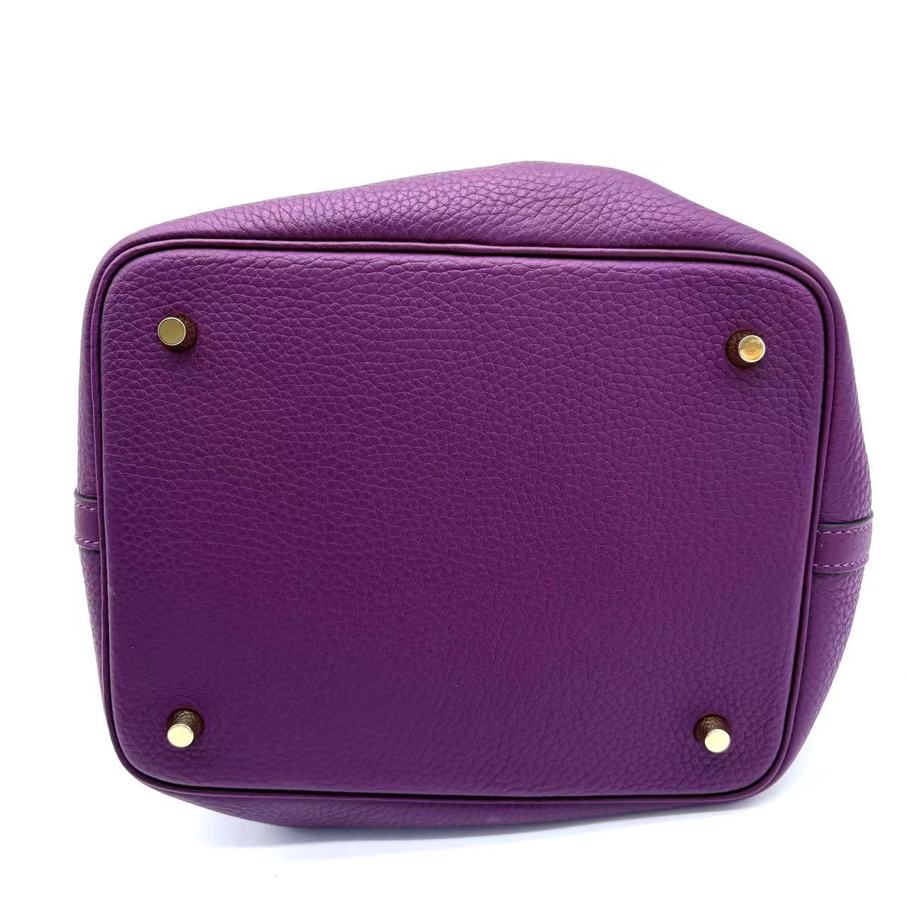 Purple Taurillon Clemence Leather Picotin 22 Bag