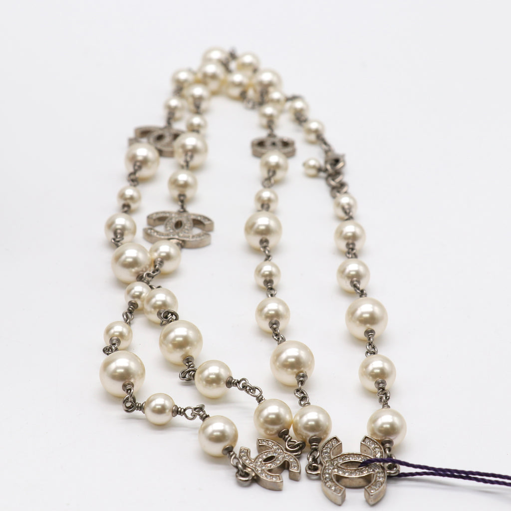 Pearl Crystal CC Long Necklace Twins LDJ4915