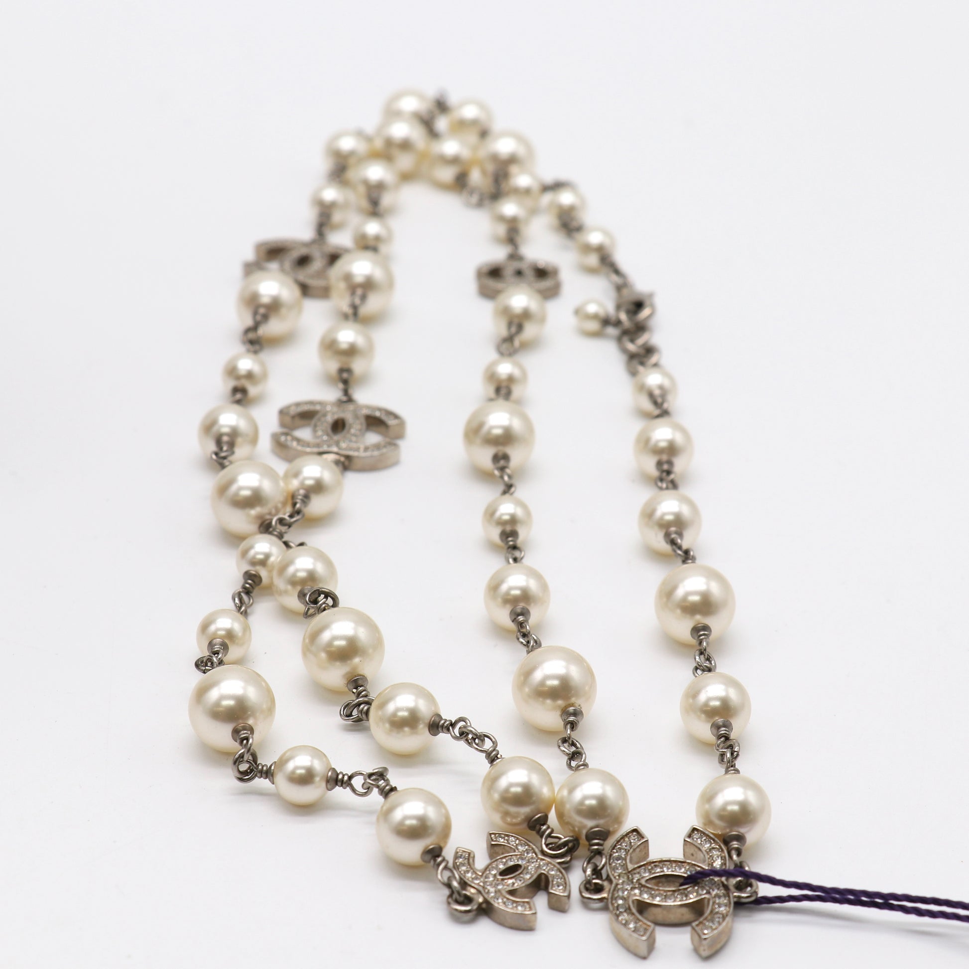 Pearl Crystal CC Long Necklace Twins LDJ4915