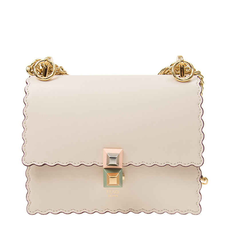 Fendi Ivory Scalloped Leather Mini I Kan Chain Shoulder Bag Twins LDJ3238