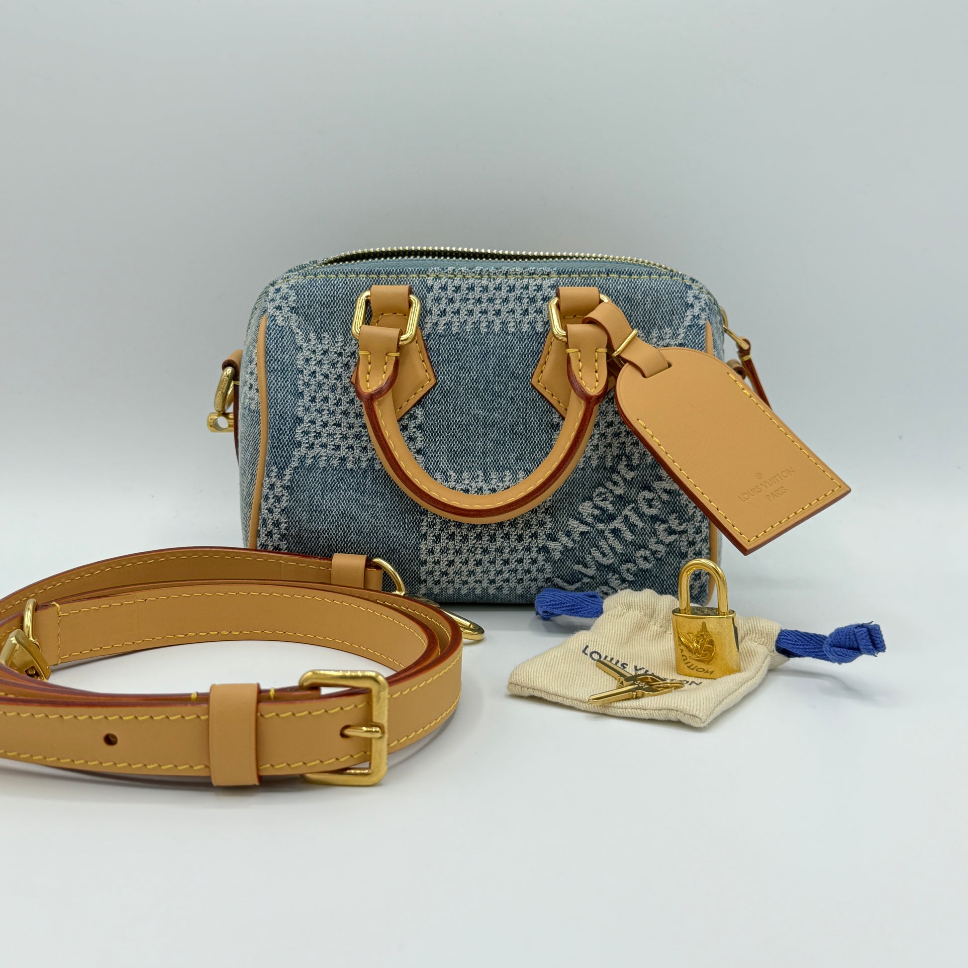 Speedy Bandouliere Bag 3D Damier Giant Denim 18