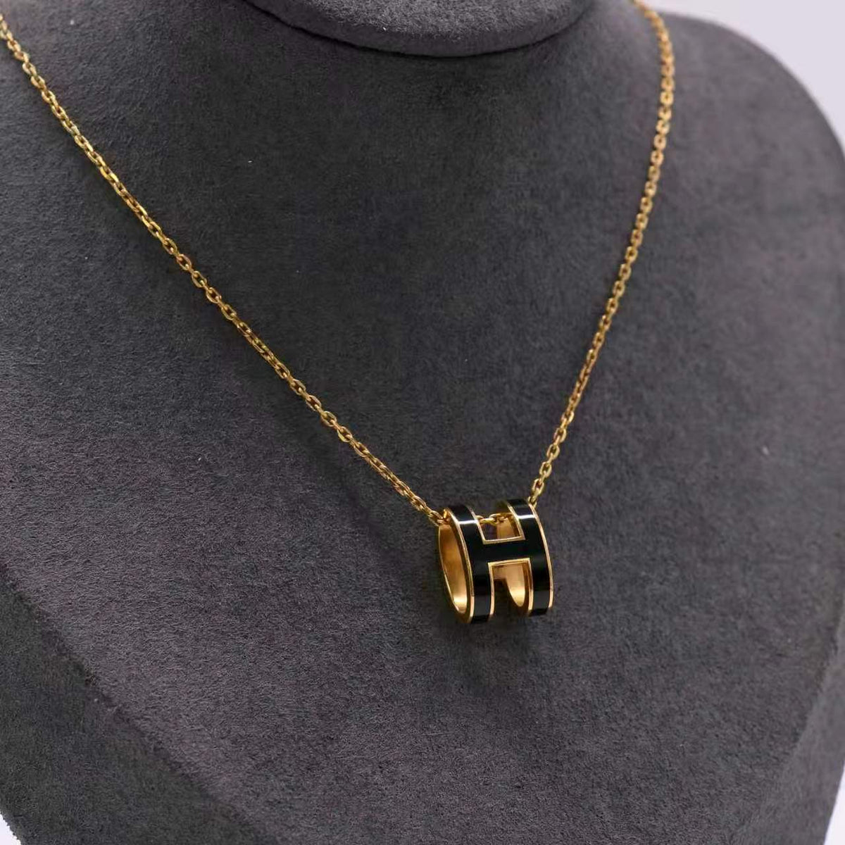 Hermes Pop H Pendant Necklace Noir Gold Hardware twins LDZ1498