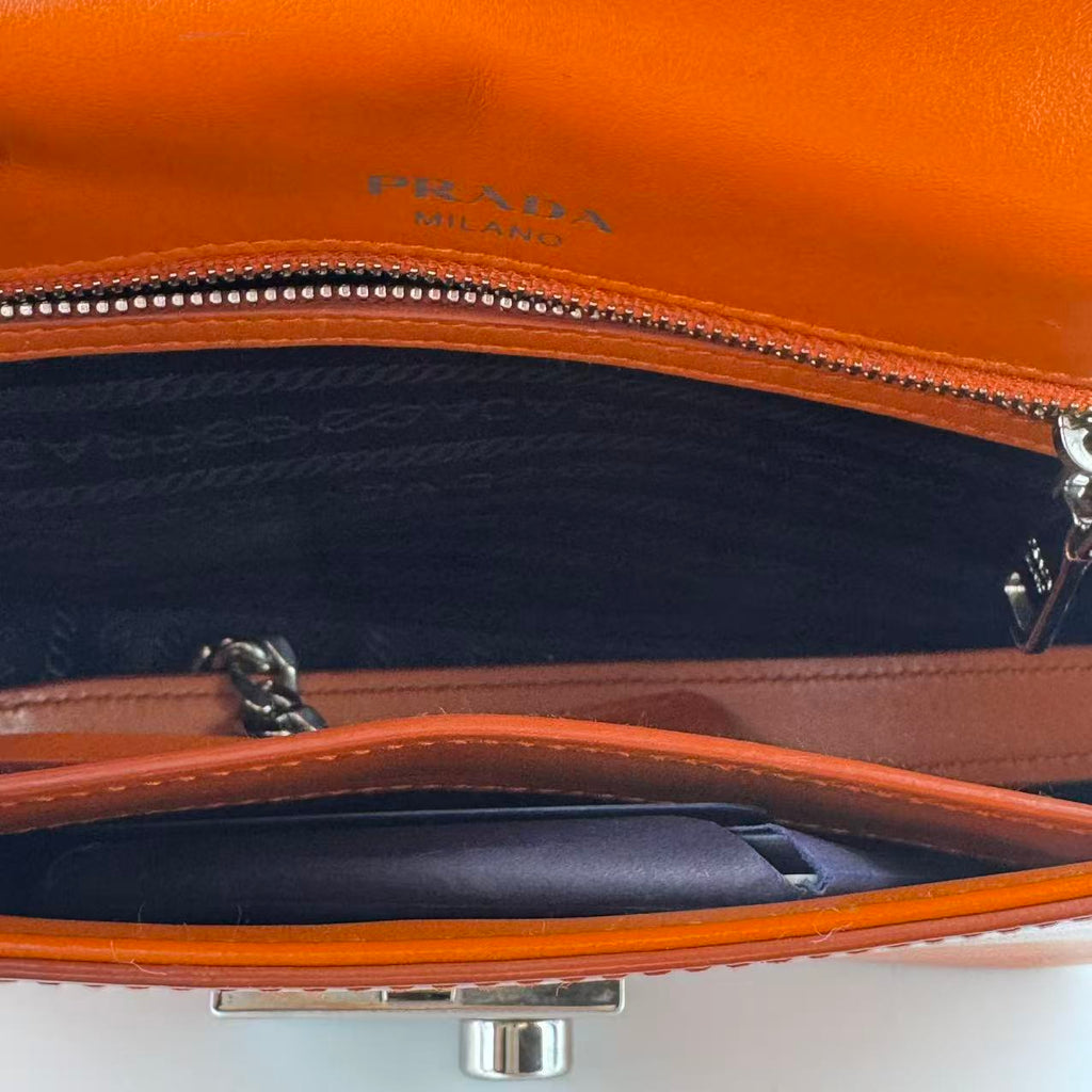 Orange Saffiano Vernice Sound Lock Crossbody